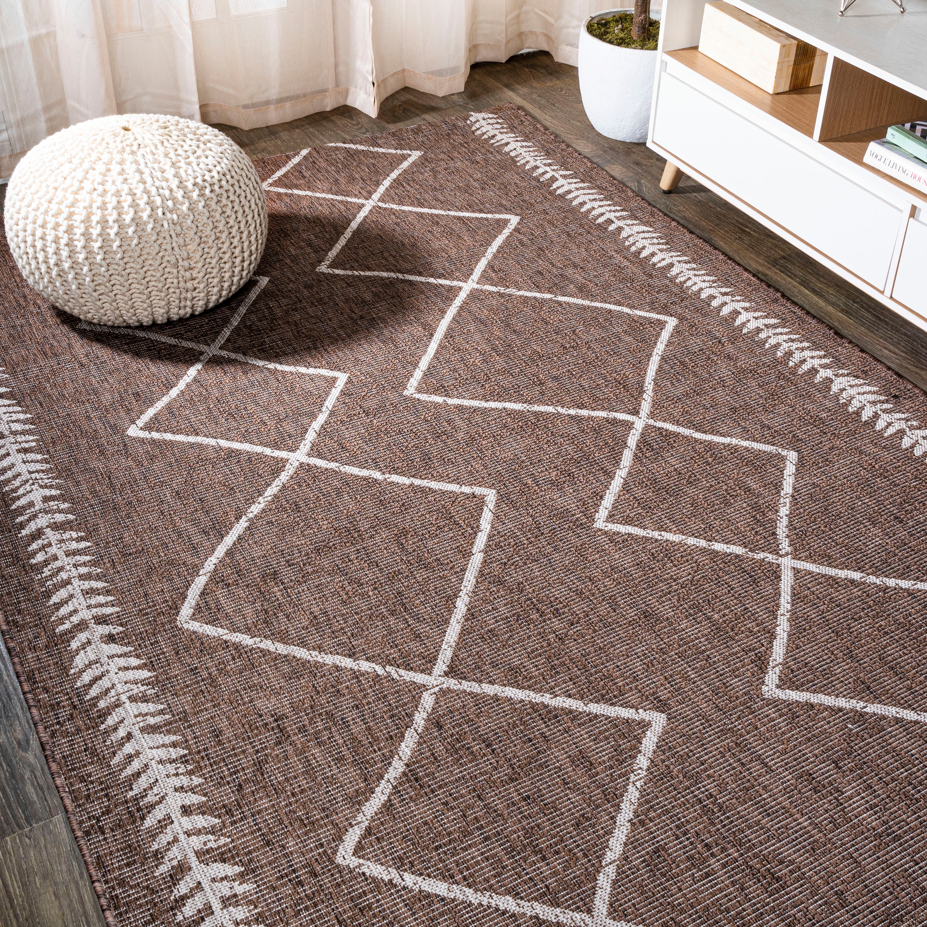 Handmade Boho-Chic Brown/Beige Trellis Synthetic 8' x 10' Area Rug