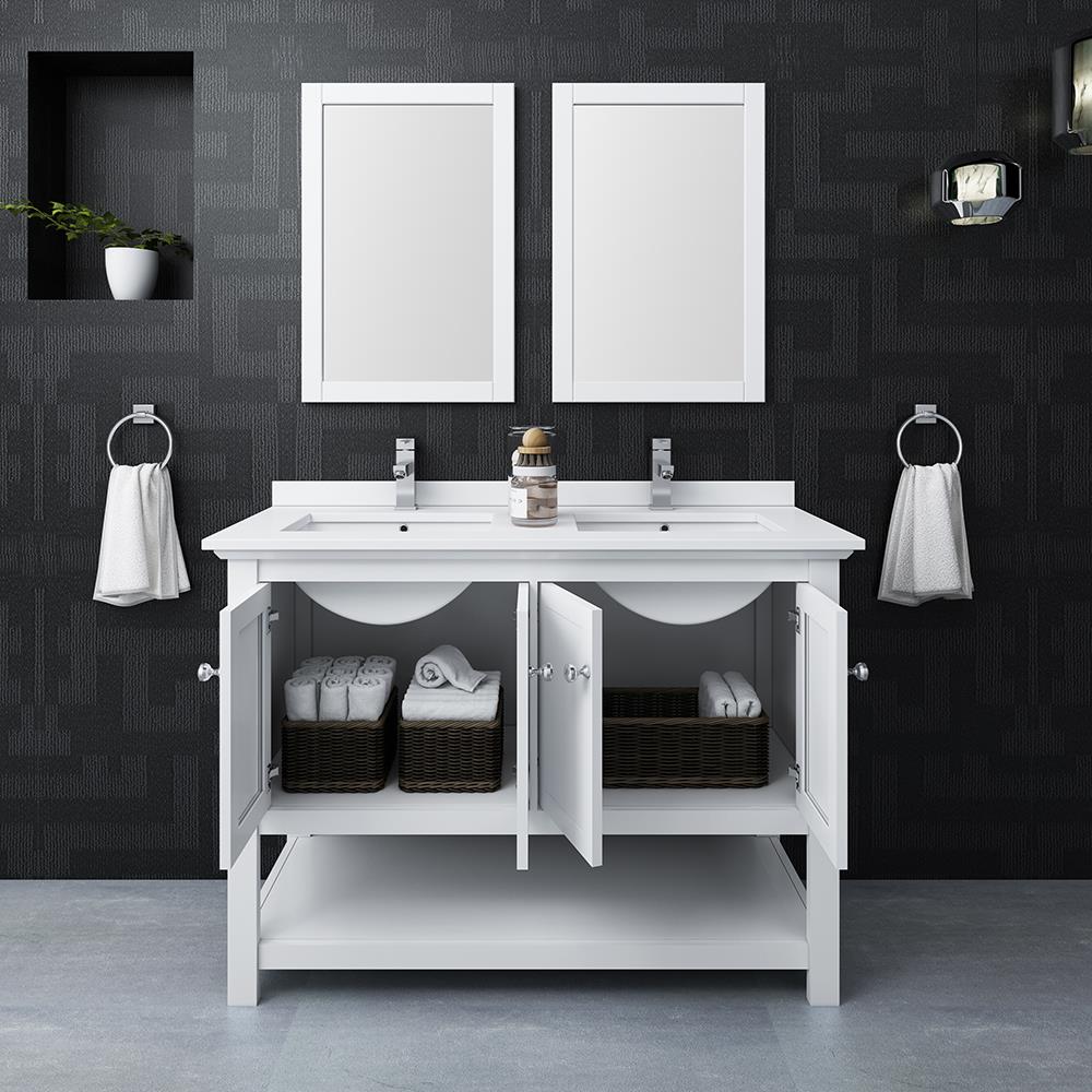 Fresca Cambria 48-in White Undermount Double Sink Bathroom Vanity with ...