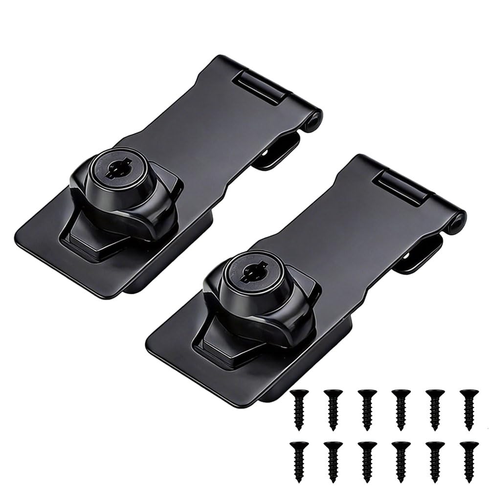 KHKFY  3 Inch Black Keyed Hasp Latch Twist Knob Security Lock with Keys Stainless Steel Safety Latch for Cabinet Door Shed Toolbox Gate