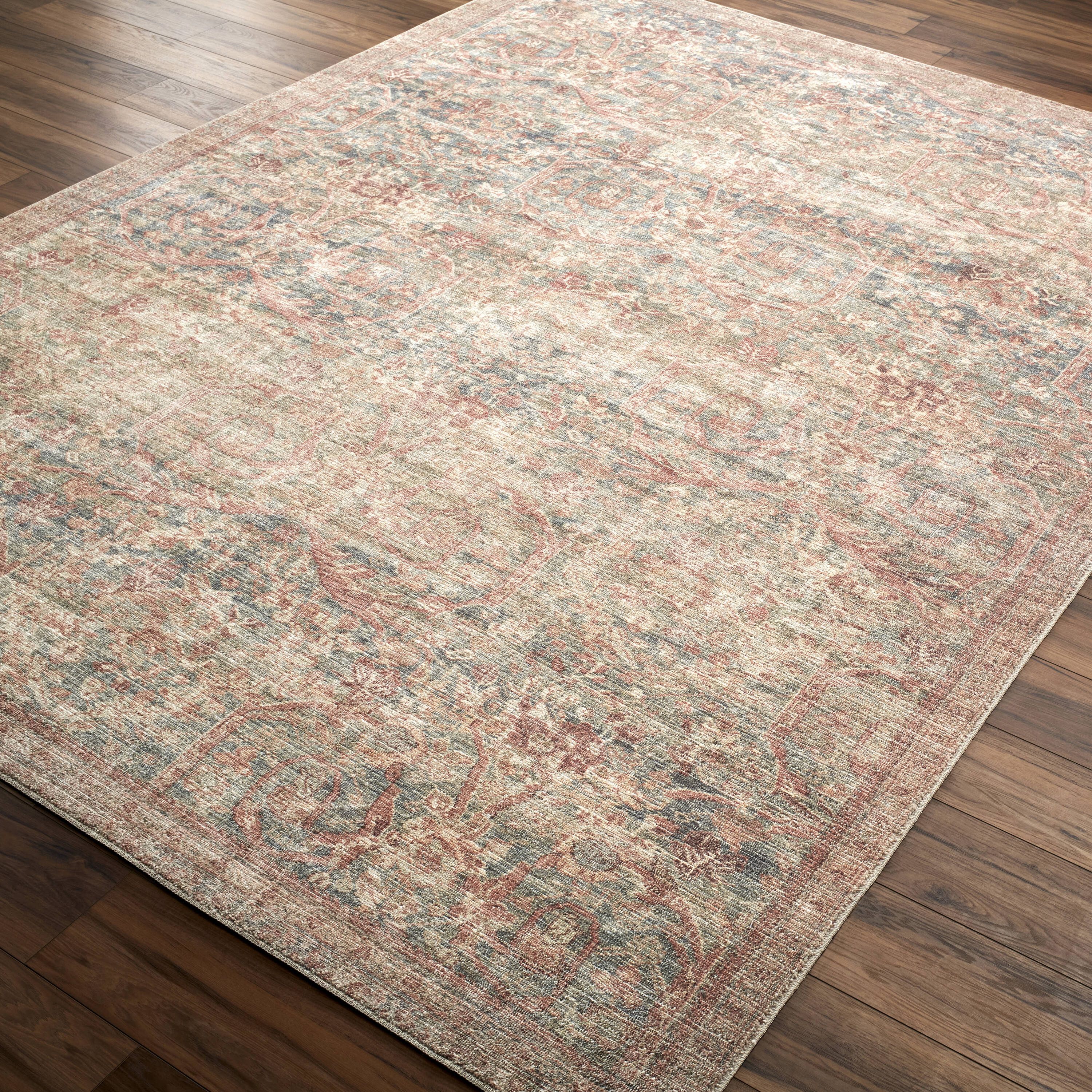 Marlene Beige and Blue Polyester Runner Rug, 2'7" x 7'3"