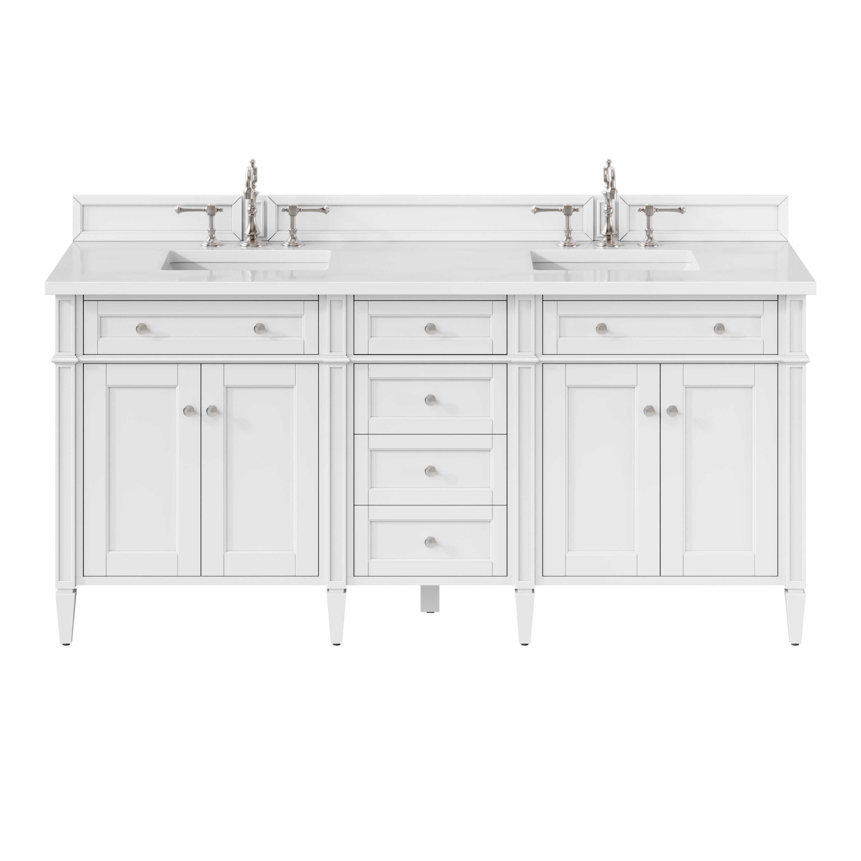 James Martin Vanities 655-V72-BW-3WZ Brittany 72-in Bright White Undermount Double Sink Bathroom Vanity with White Zeus Quartz Top