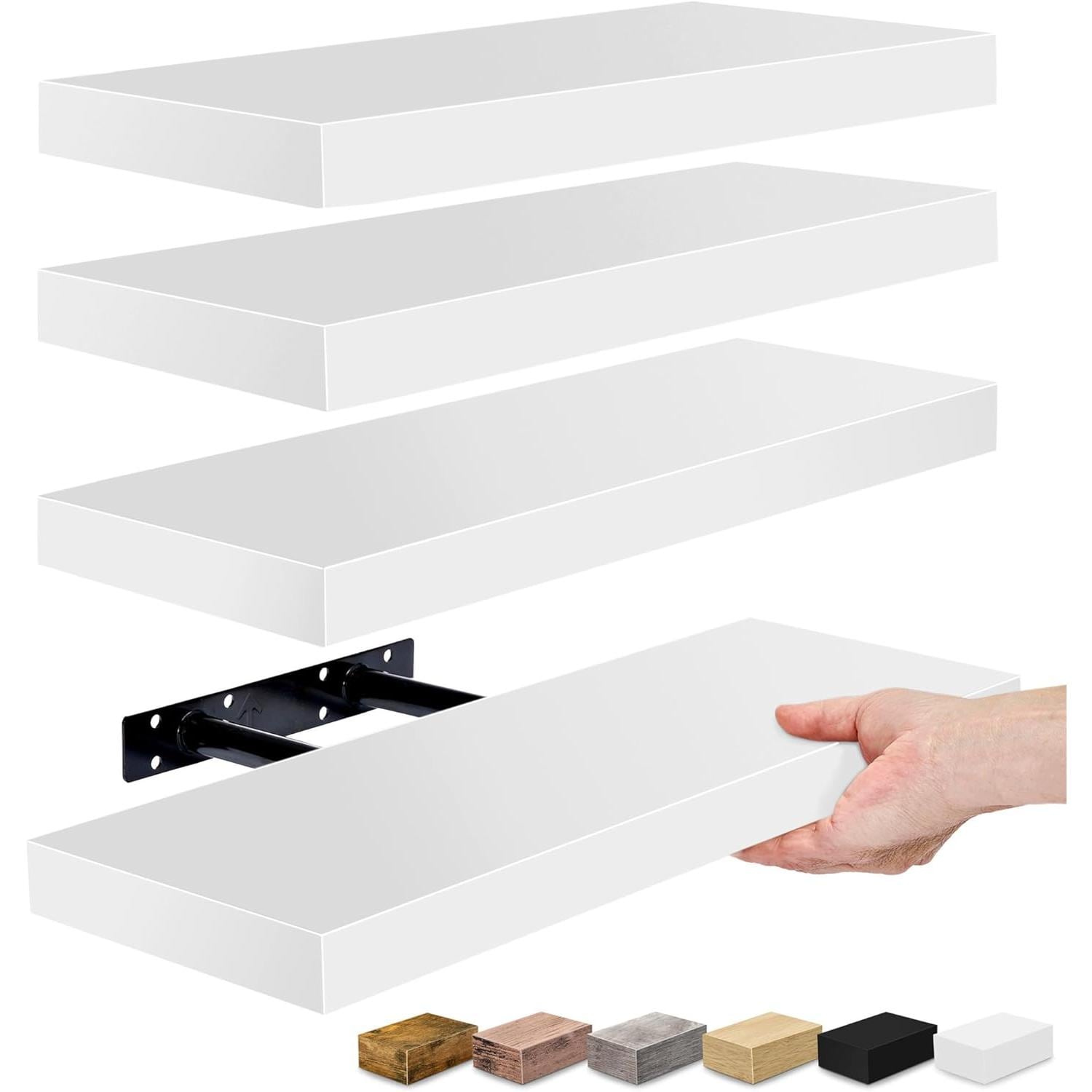 SORBUS WD-NTSHLV4-WH 16.25-Inches L x 5.5-Inches D x 1.5-Inches H White Wood Rectangular Floating shelf 4 Decorative Shelves
