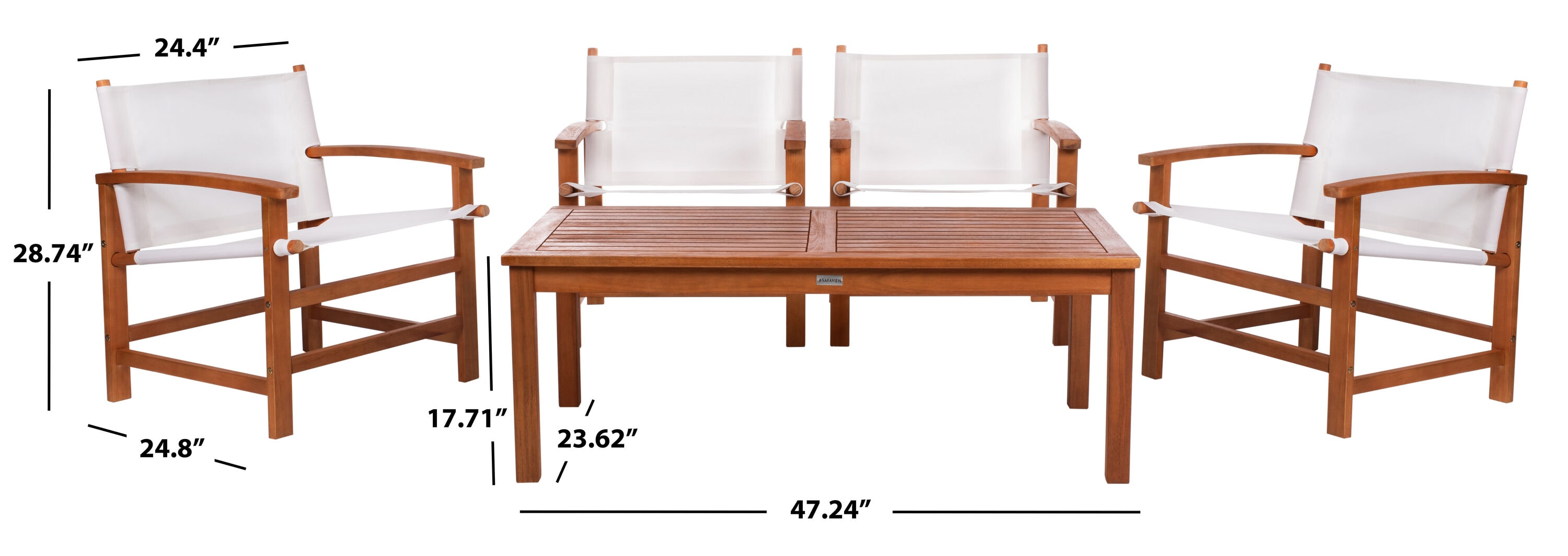 Natural Eucalyptus Wood Outdoor Dining Set with Beige Armchairs