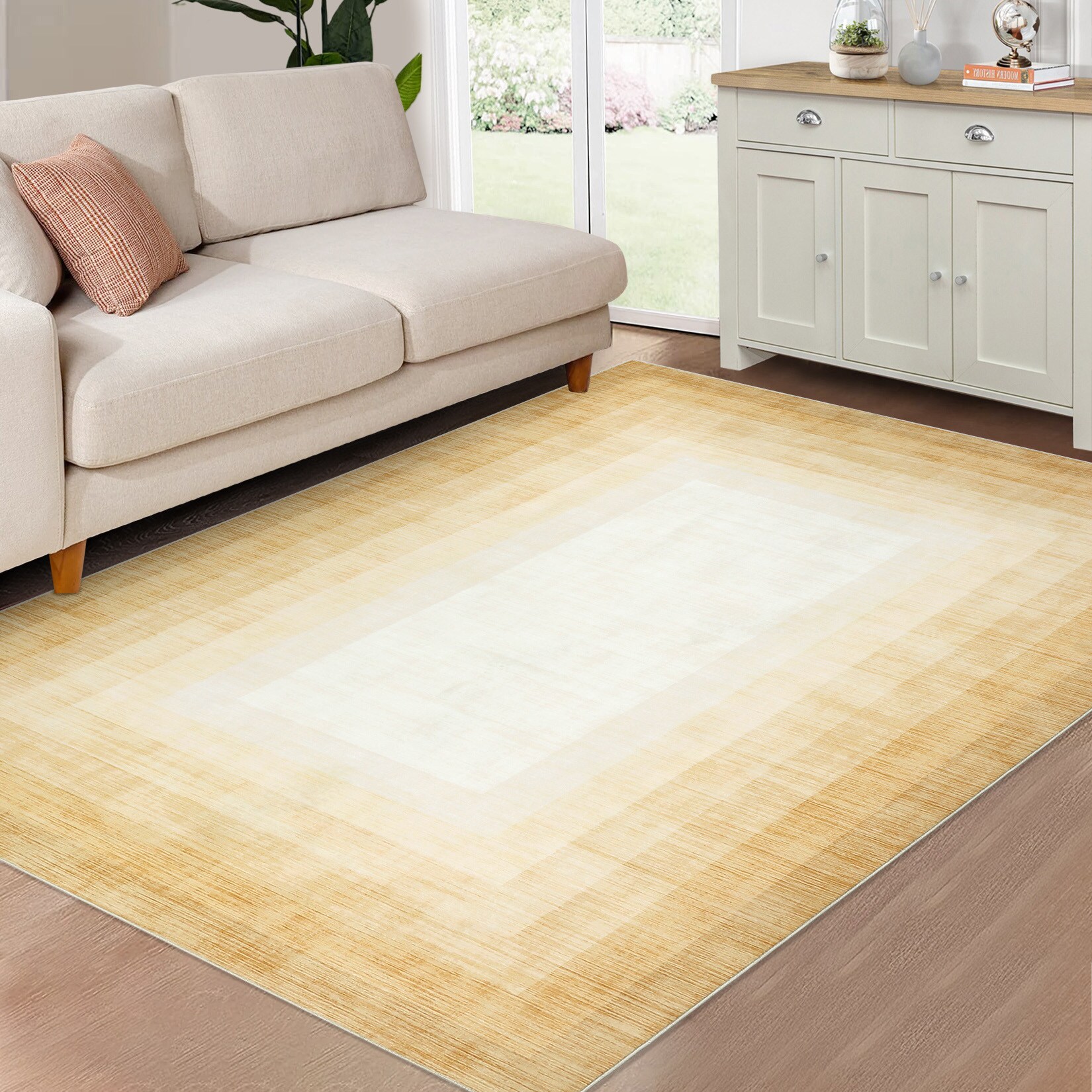 Garvee YXY-LO-PHO-0ZW9U9P5 8 x 10 (ft) Loomed Polyester Yellow Rectangular Indoor Ombre Mid-Century Modern Machine washable Area rug