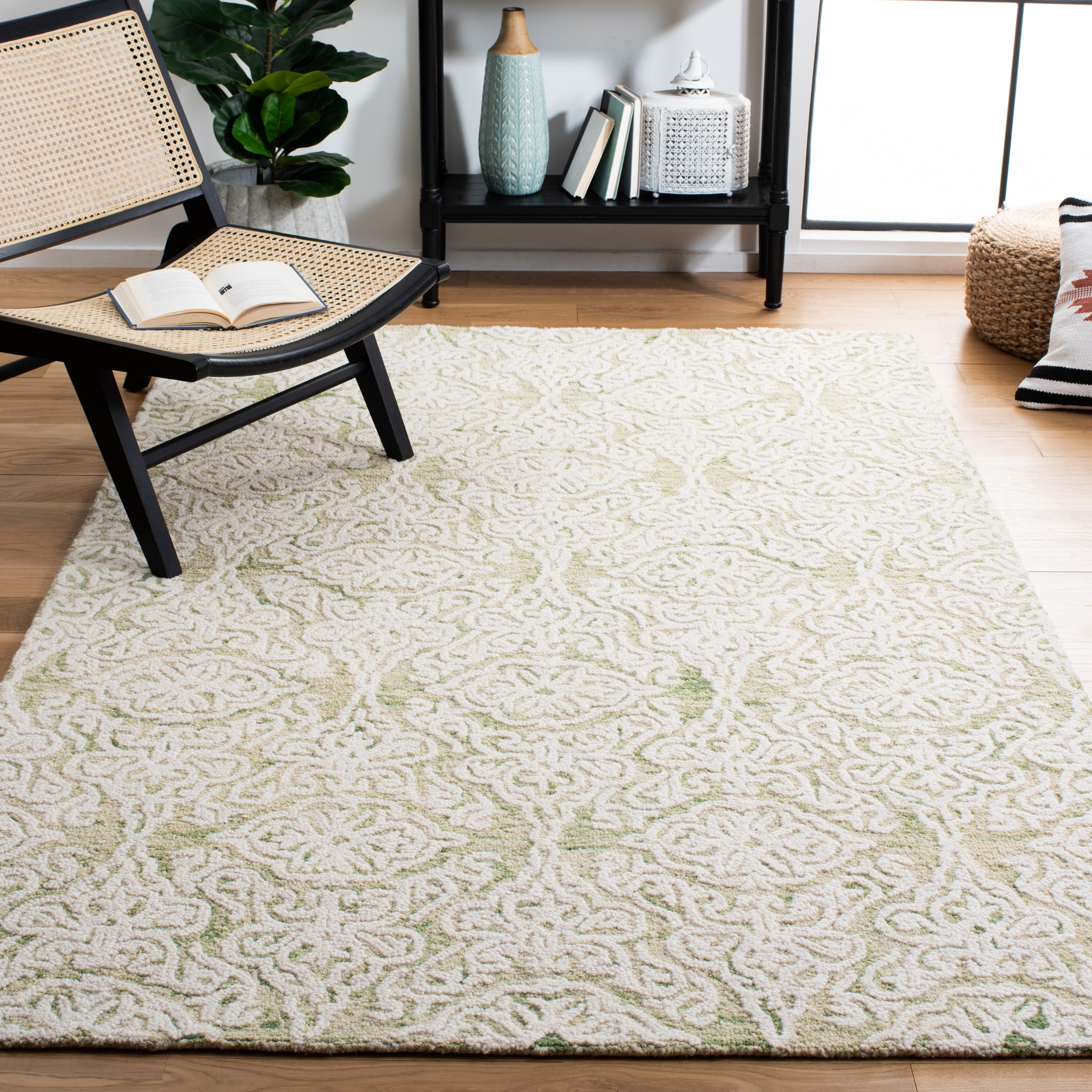 Safavieh BLM112X-8 Blossom Mahalia 8 x 10 (ft) Tufted Wool Light Green/Ivory Rectangular Indoor Damask Farmhouse/Cottage Area rug