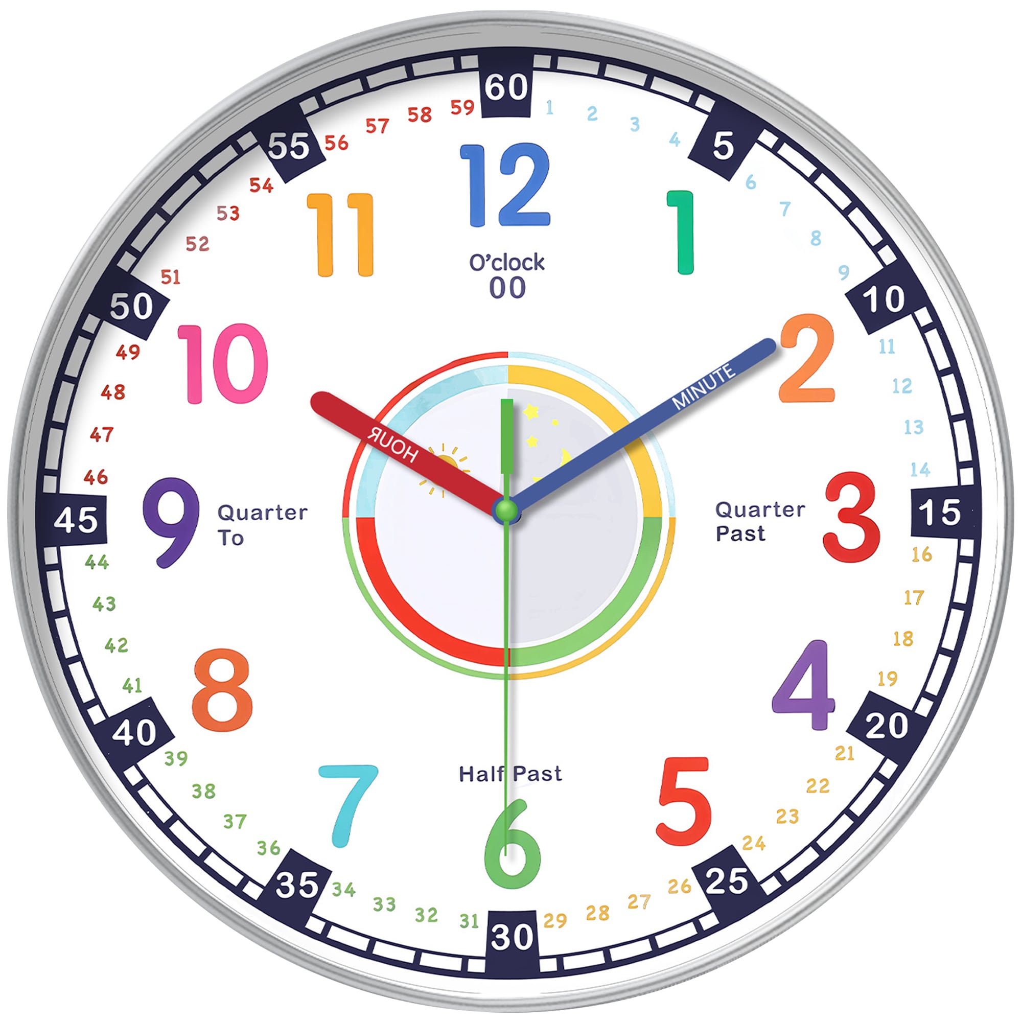 Kids Learning Wall Clock Silent Colorful Teaching Time Clock (8 - View #13
