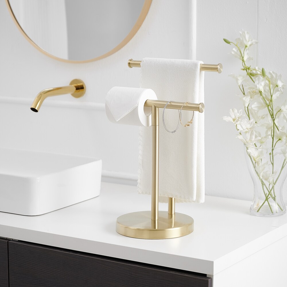 Brushed Gold Toilet Paper Holder for Bathroom, Double Post