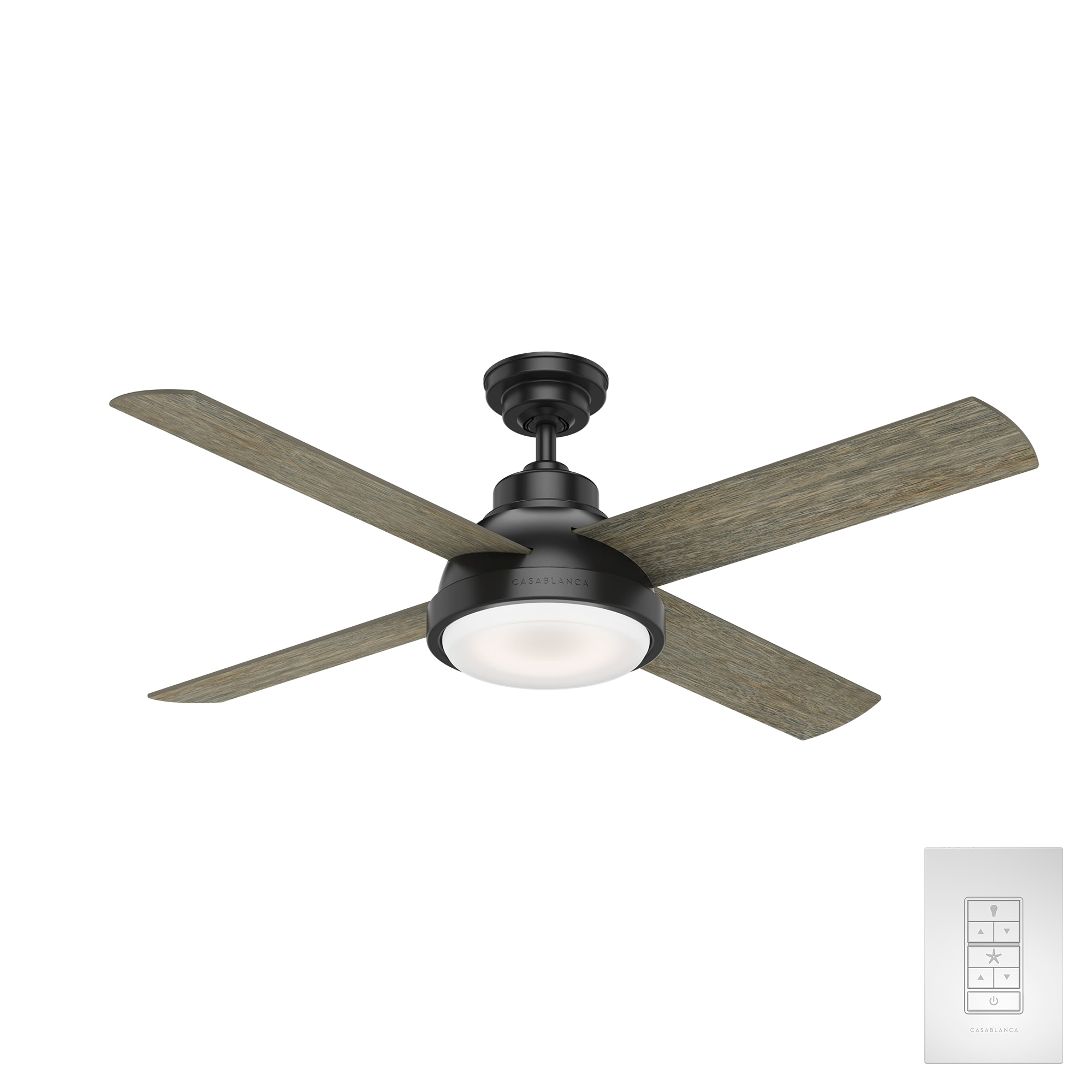 Casablanca 59432 Levitt 54-in Integrated LED Matte Black with Brushing Barnwood/Rustic Oak Blades Ceiling Fan With Light ( 4 -Blade )