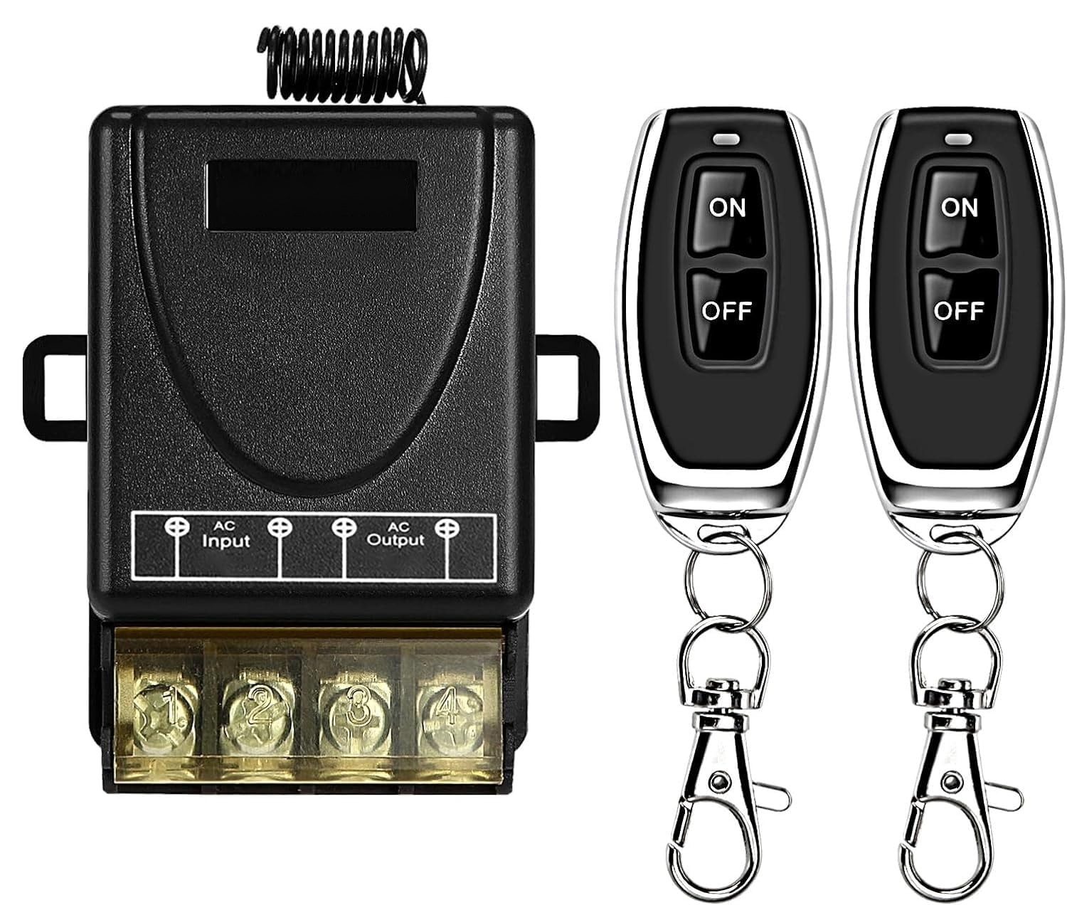 Phewnyzo  Wireless Light Switch Kit with Receiver 110V 120V 30A Relay RF Remote Control 328ft Range for Motors Lamps Fans Garage Door Security