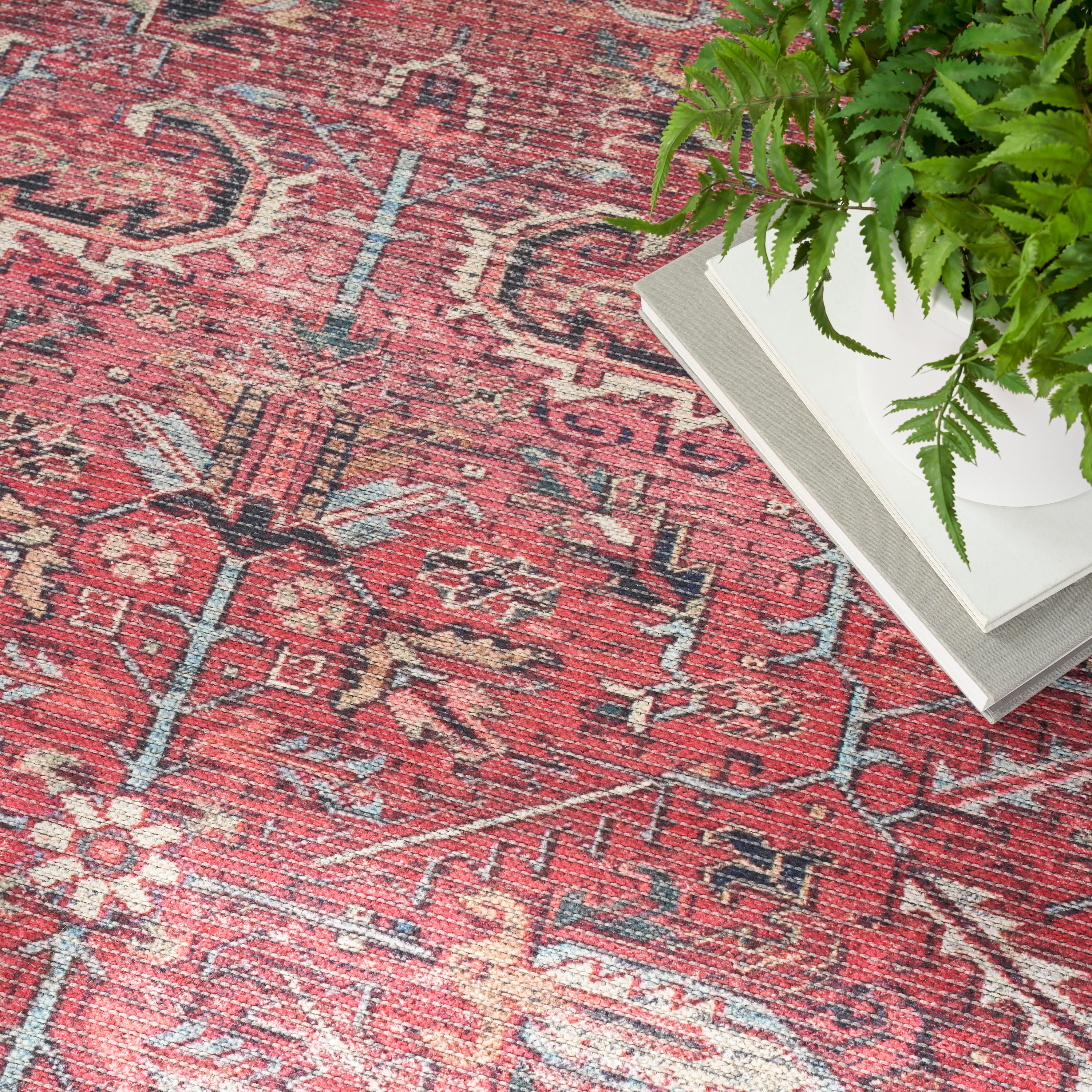 Vintage Distressed Persian 5'3" x 7'3" Area Rug in Brick Red