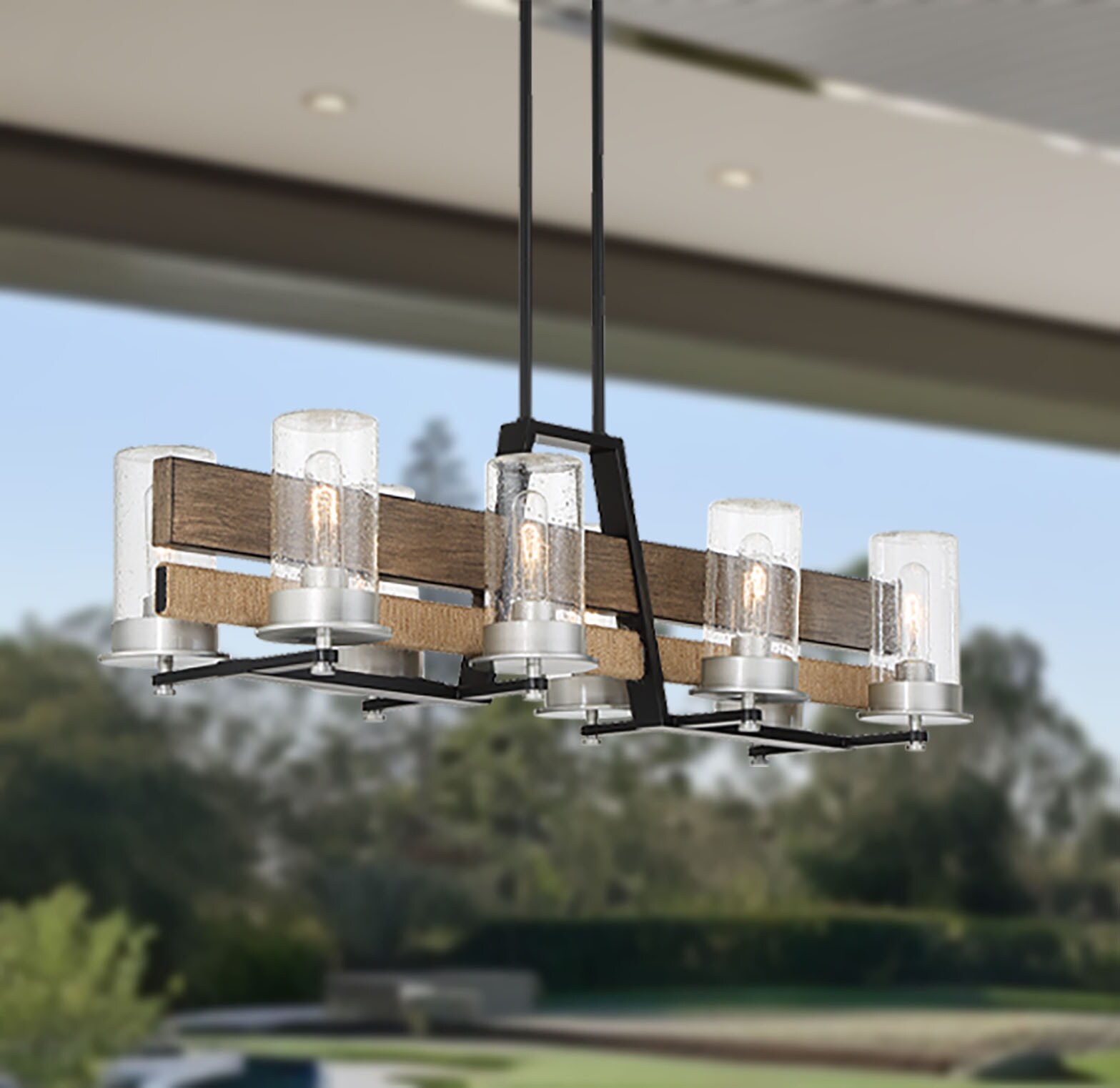 Silver Creek 8-Light Brushed Nickel and Glass Island Chandelier