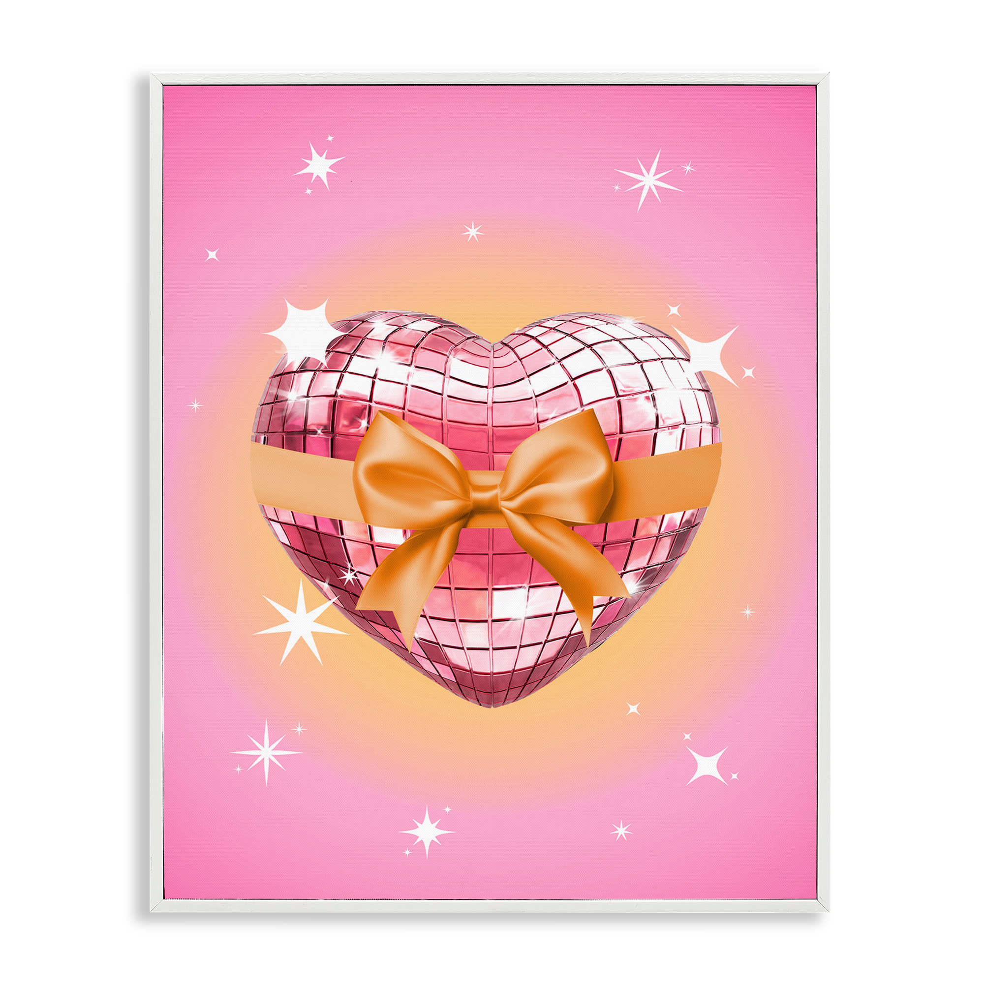 Stupell Industries BS-197-WFR-24X30 Heart Disco and Ribbon White Framed Giclee Art By Susan Arnot 24 x 30