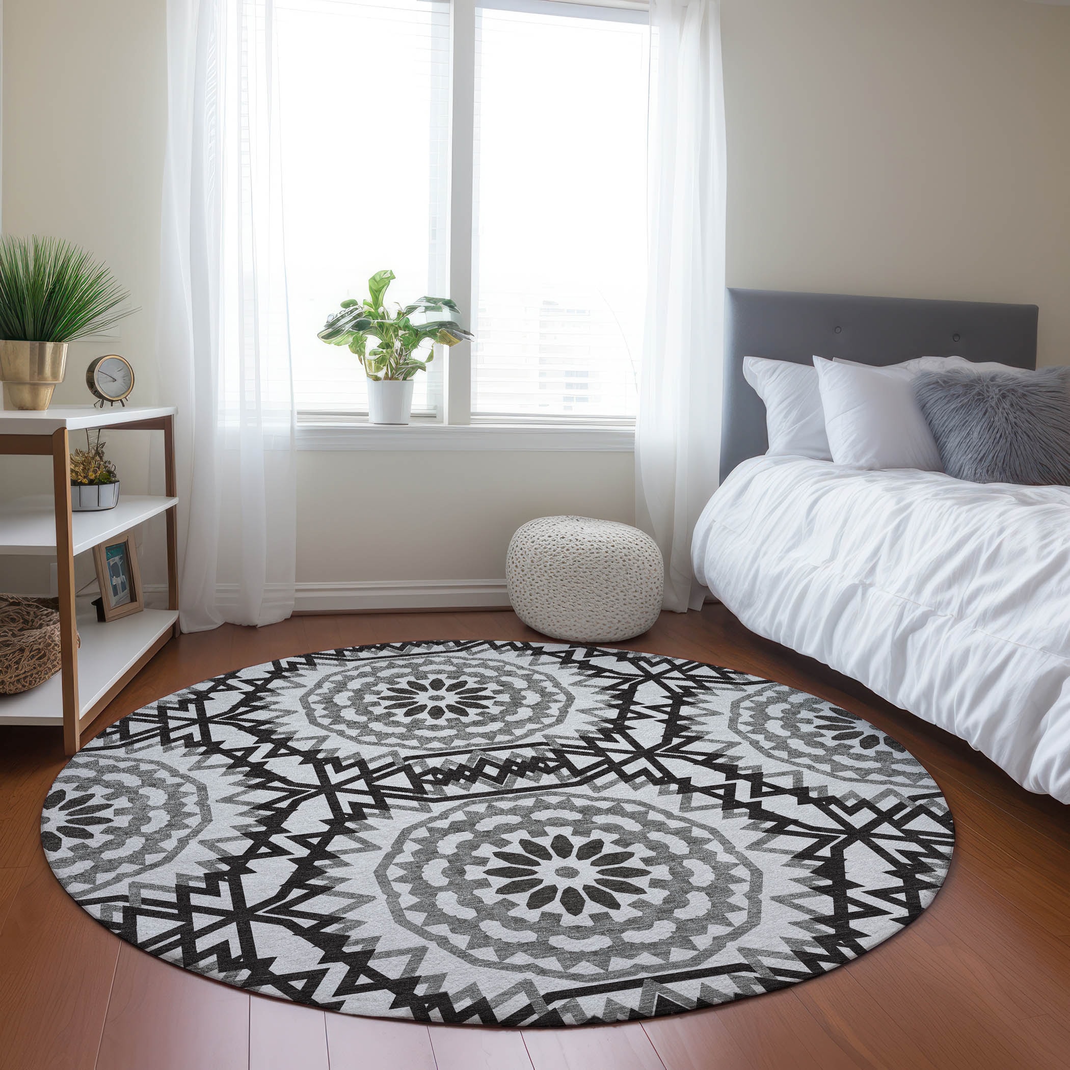 Addison Rugs ACN619WI8RO Chantille ACN619WI 8 x 8 (ft) Polyester White Round Indoor/Outdoor Geometric Machine washable Area rug