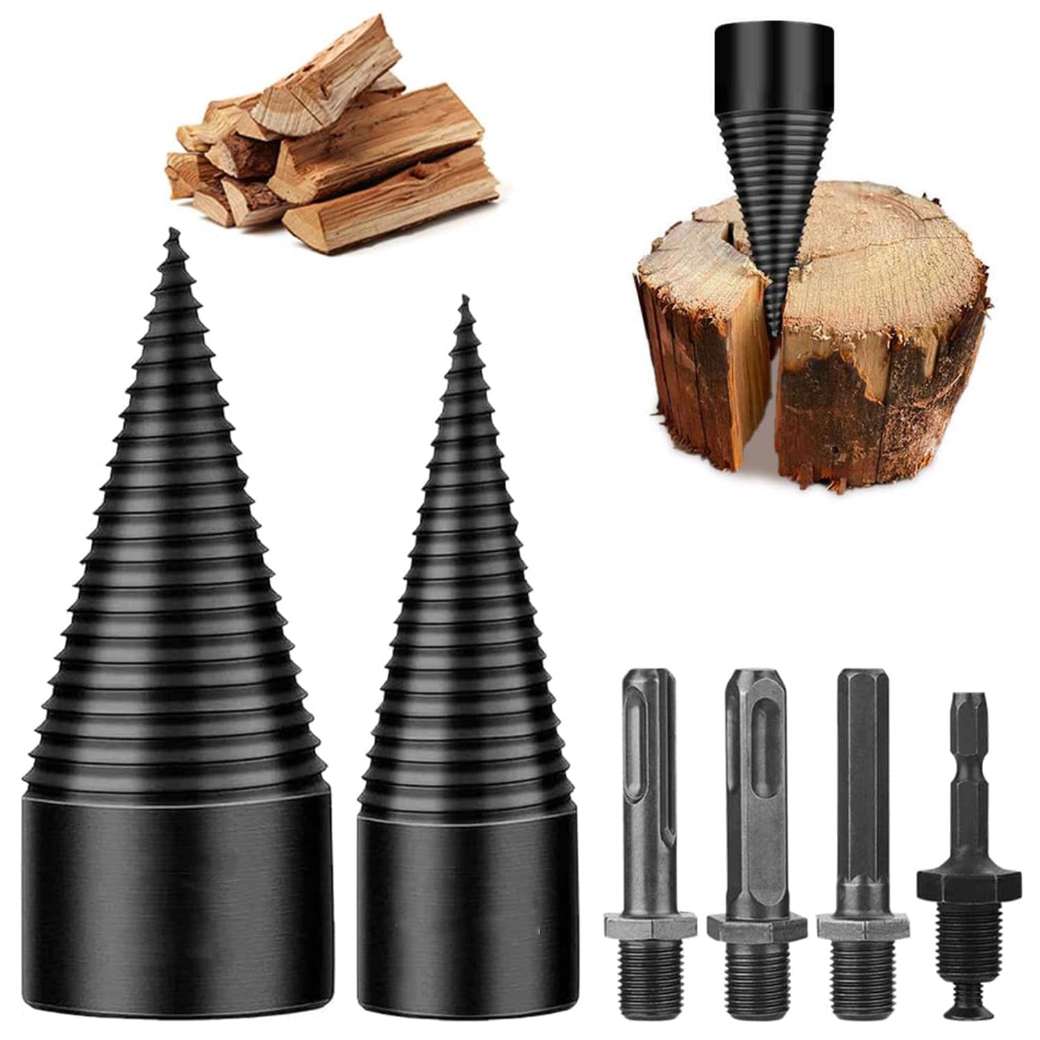 KIWDZFU Wood Splitter Drill Bits Set Two Sizes with Multiple Adapter Handles for Electric Corded and Cordless Drills durable home and garden #LKI0817A716