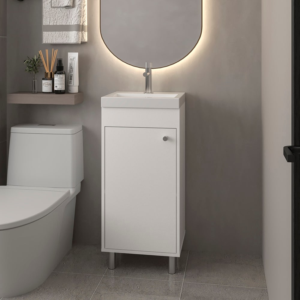 Tatayosi Waterford White Bathroom Vanity Sink with Integrated Basin and Bottom Storage Cabinet for Compact Spaces