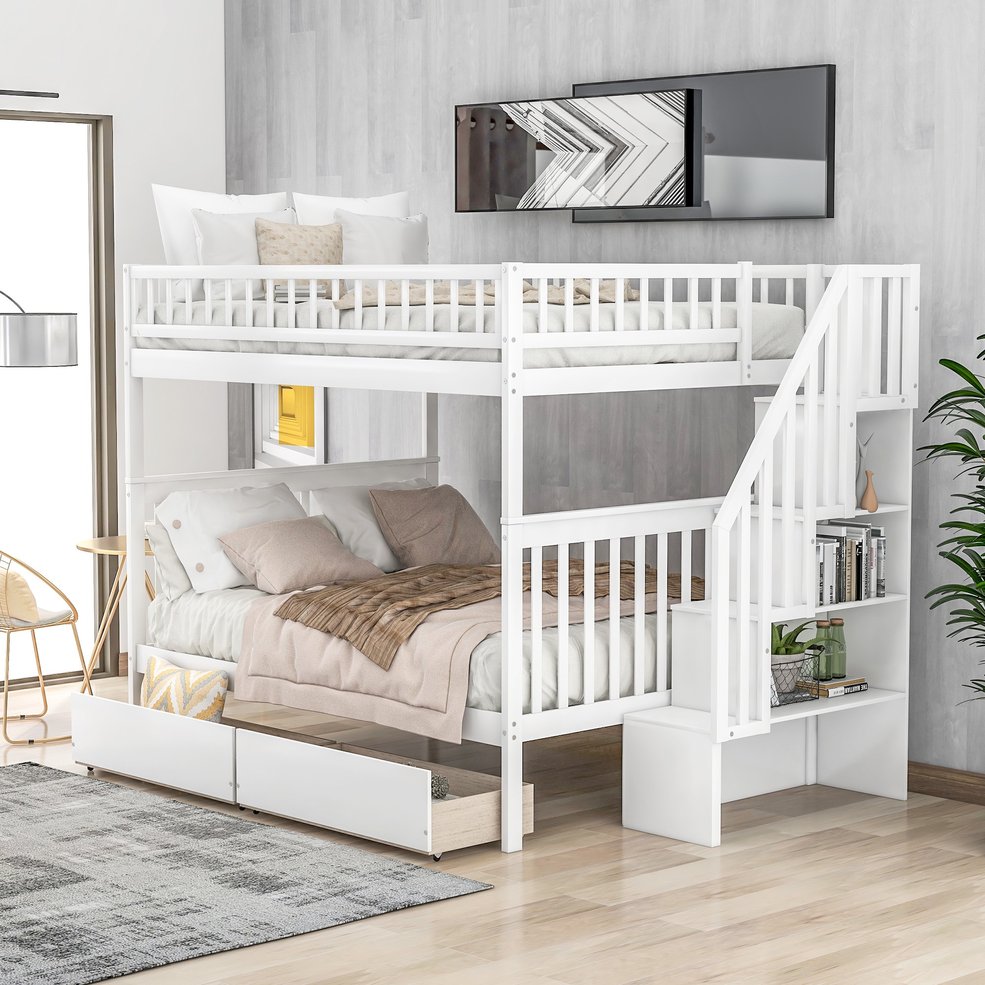 Yiekholo LL-1341AAK White Full over full Bunk Bed