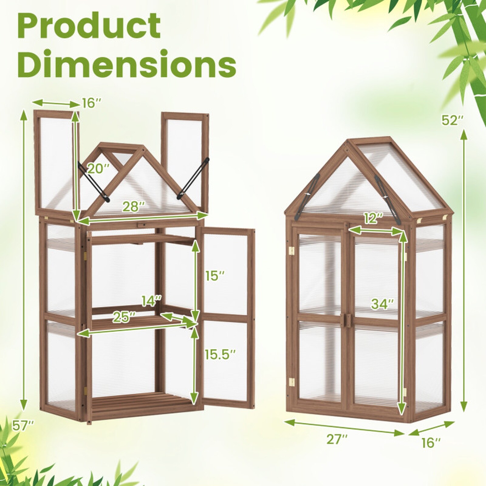 SUGIFT 52-in Mini Greenhouse Wooden Cold Frame with 2 Adjustable ...
