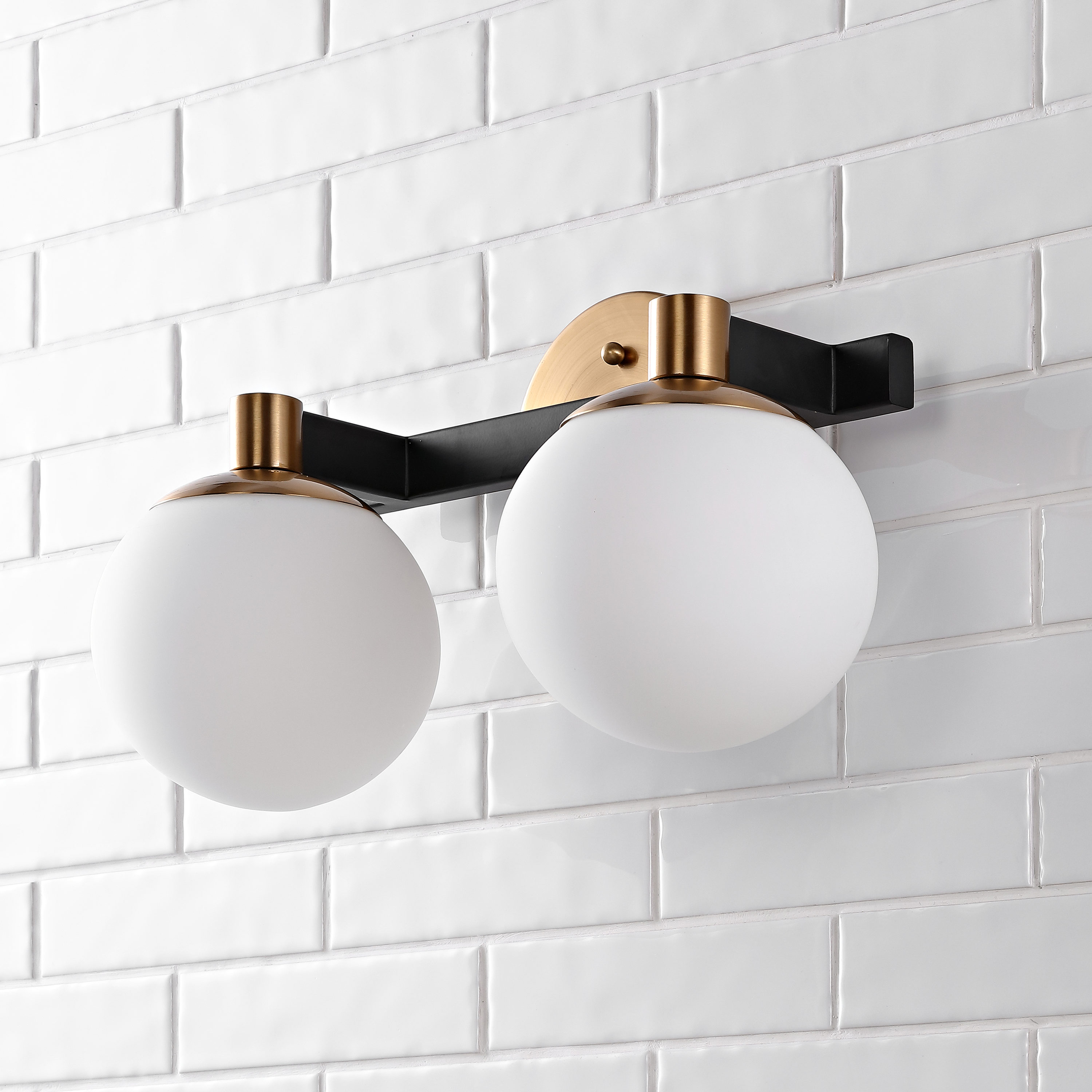 Modernist Globe 15.25" Brass Gold & Black 2-Light LED Vanity