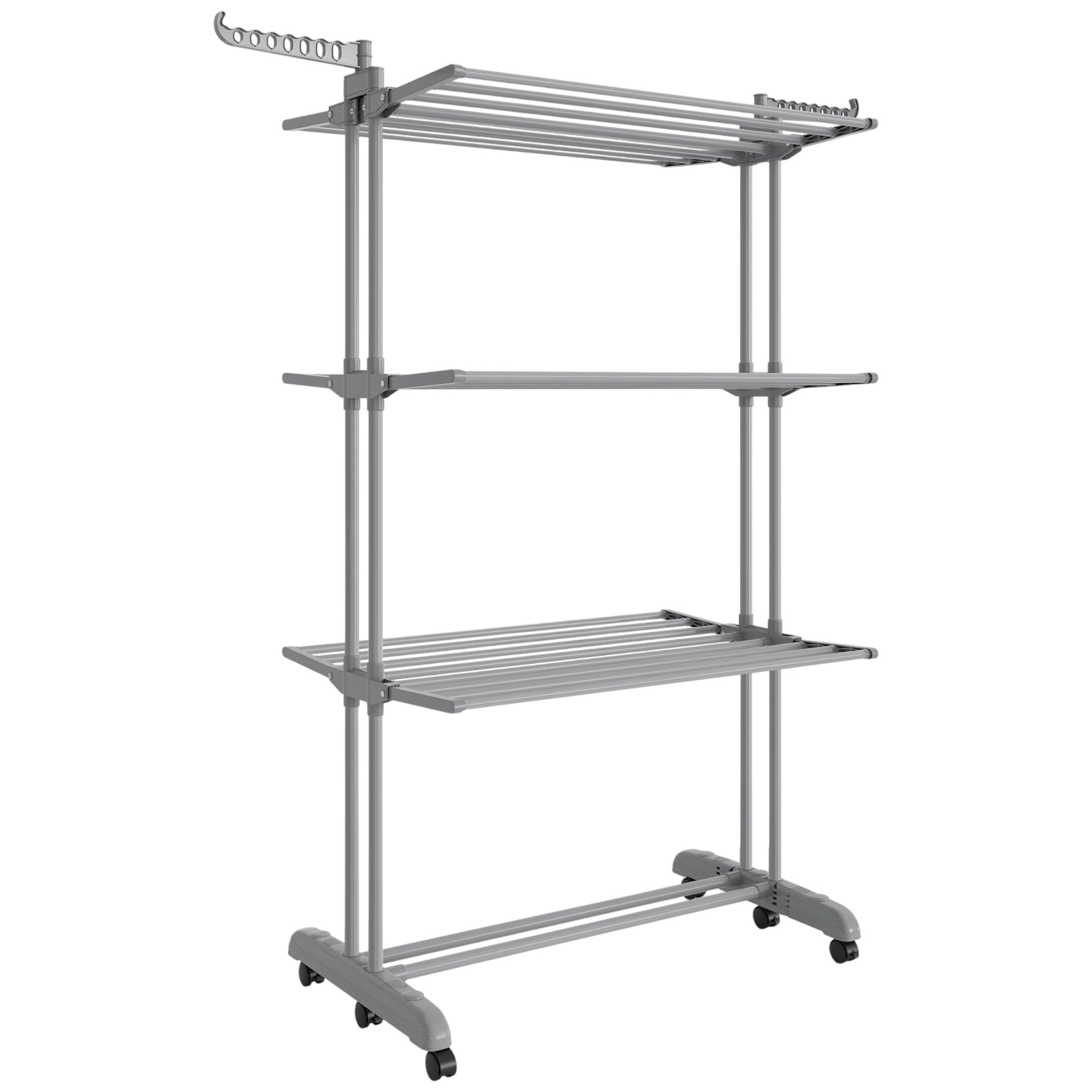 Slickblue 4 Tier Multi Purpose Clothes Airer (49.4 in) Steel and Plastic Dove Gray Rotating Wing Drying Rack with Casters for Yard and Corridor
