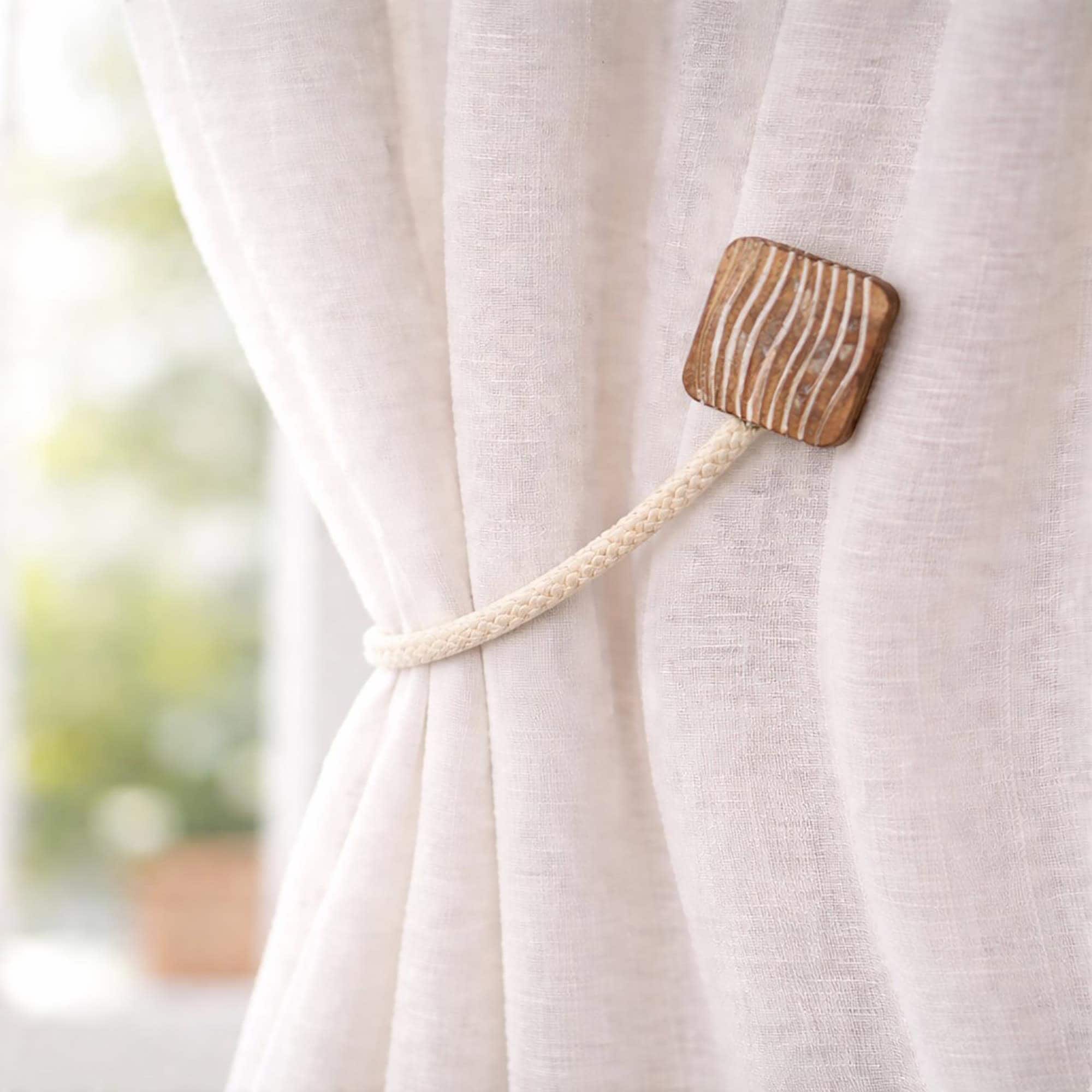 EVIDECO FRENCH HOME GOODS - 17-in Magnetic Curtain Tieback 17 in Wood Rope Natural