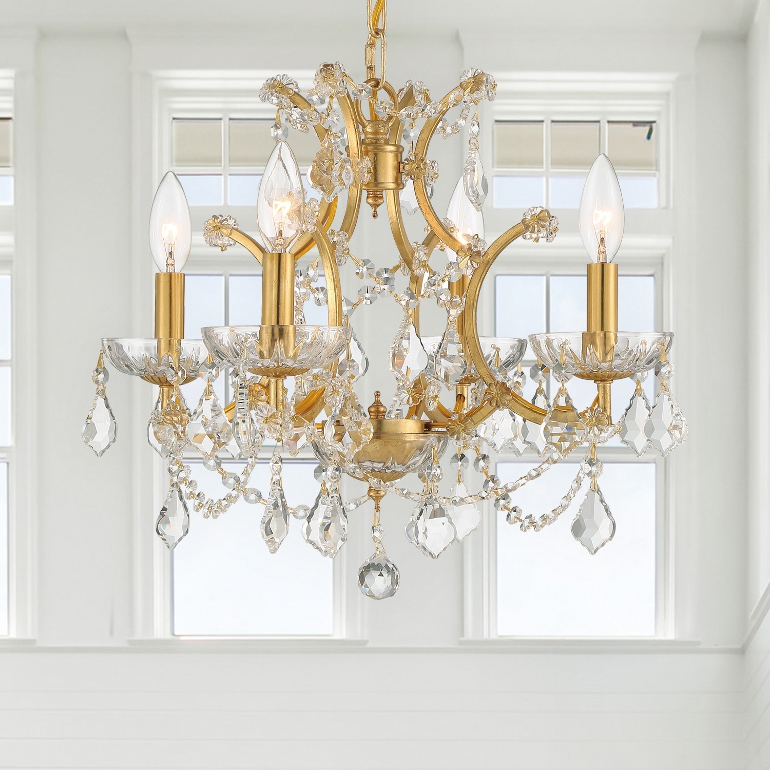 Antique Gold Mini Chandelier with Clear Swarovski Crystals, 4-Light