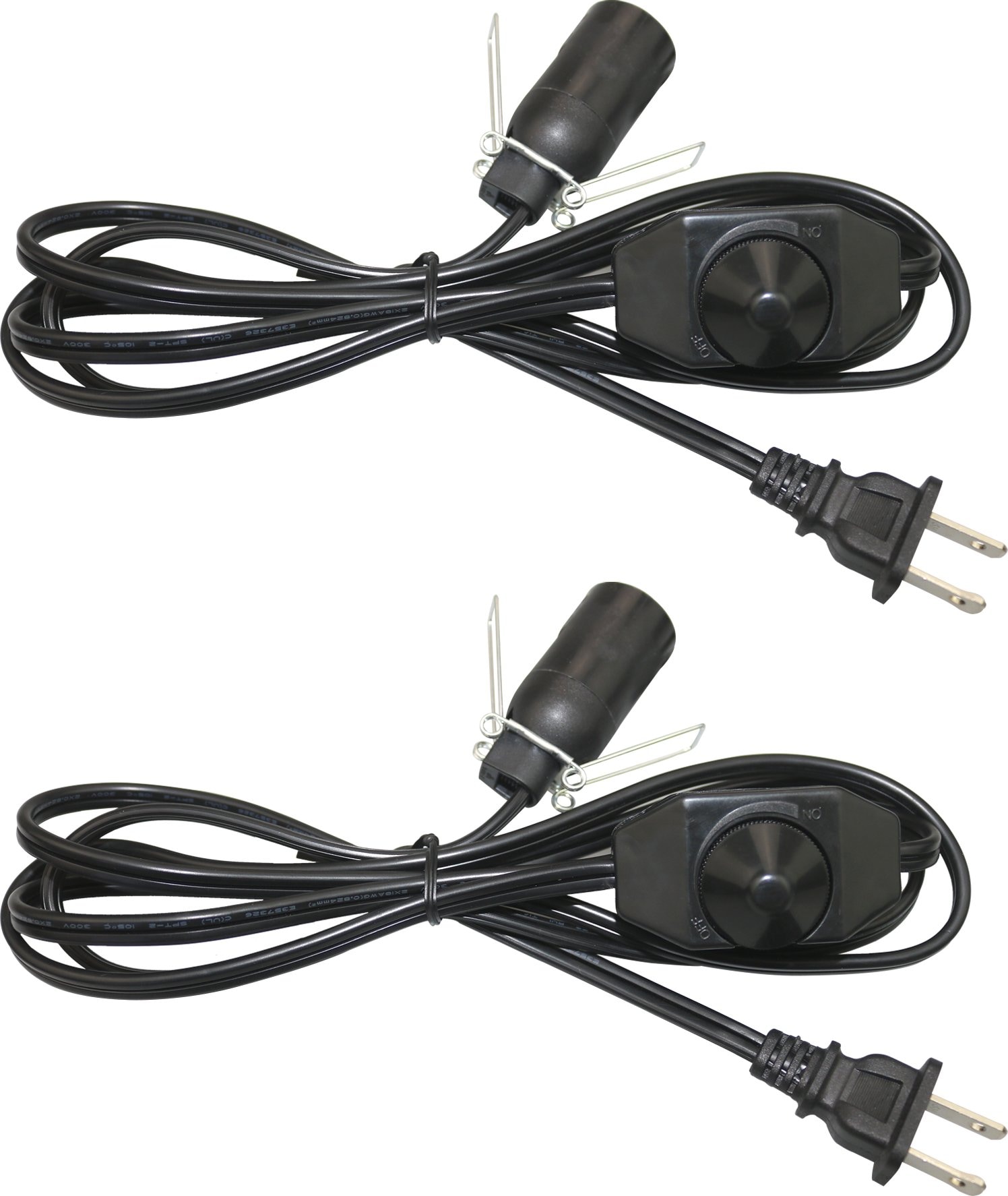 Aoibox 6 Feet Black Salt Lamp Replacement Cord with Dimmer Switch and E12 Socket 18 AWG SPT 2 UL Listed 2 Pack #LABO4Z9K