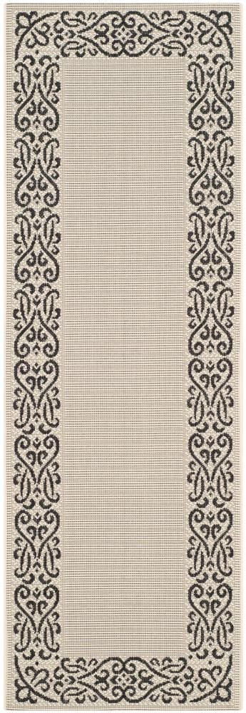 Safavieh CY1588-3901-212 Courtyard Symmetry 2 x 12 (ft) Loomed Polypropylene Sand/Black Rectangular Indoor/Outdoor Border Runner rug