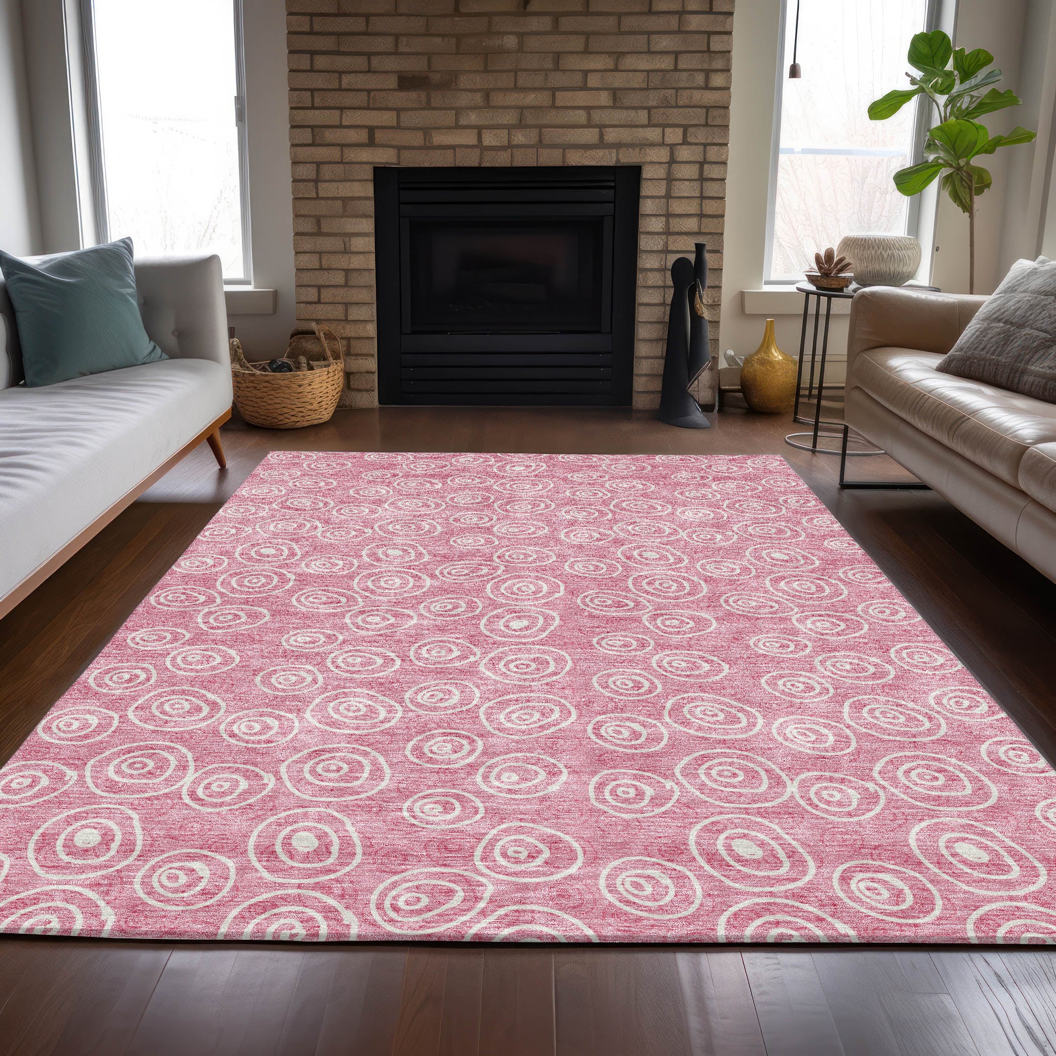 Addison Rugs ACN728PI5X8 Chantille ACN728PI 5 x 7 (ft) Polyester Pink Rectangular Indoor/Outdoor Geometric Machine washable Area rug