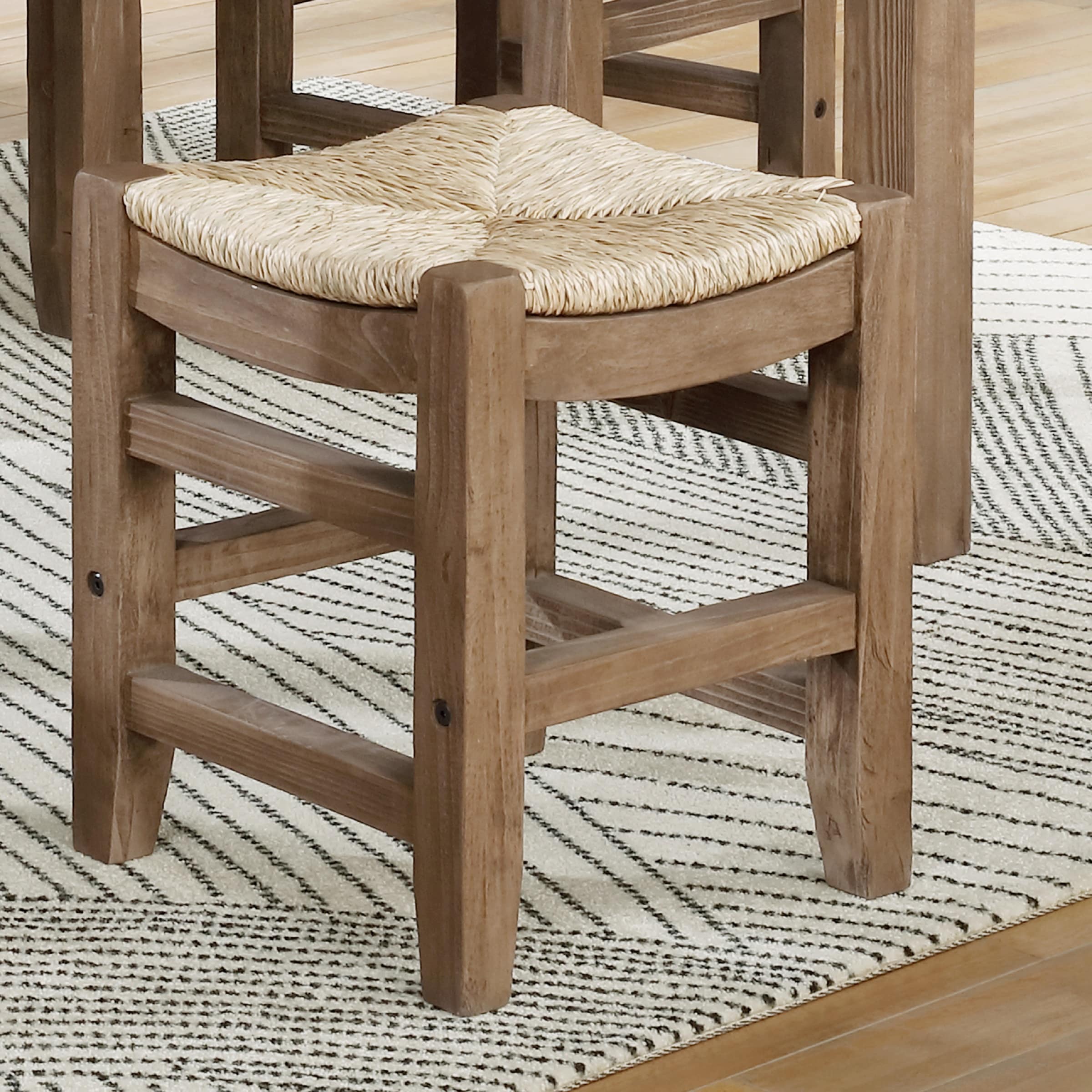 Rustic Industrial 18" Pine Wood Stool with Natural Rush Seat
