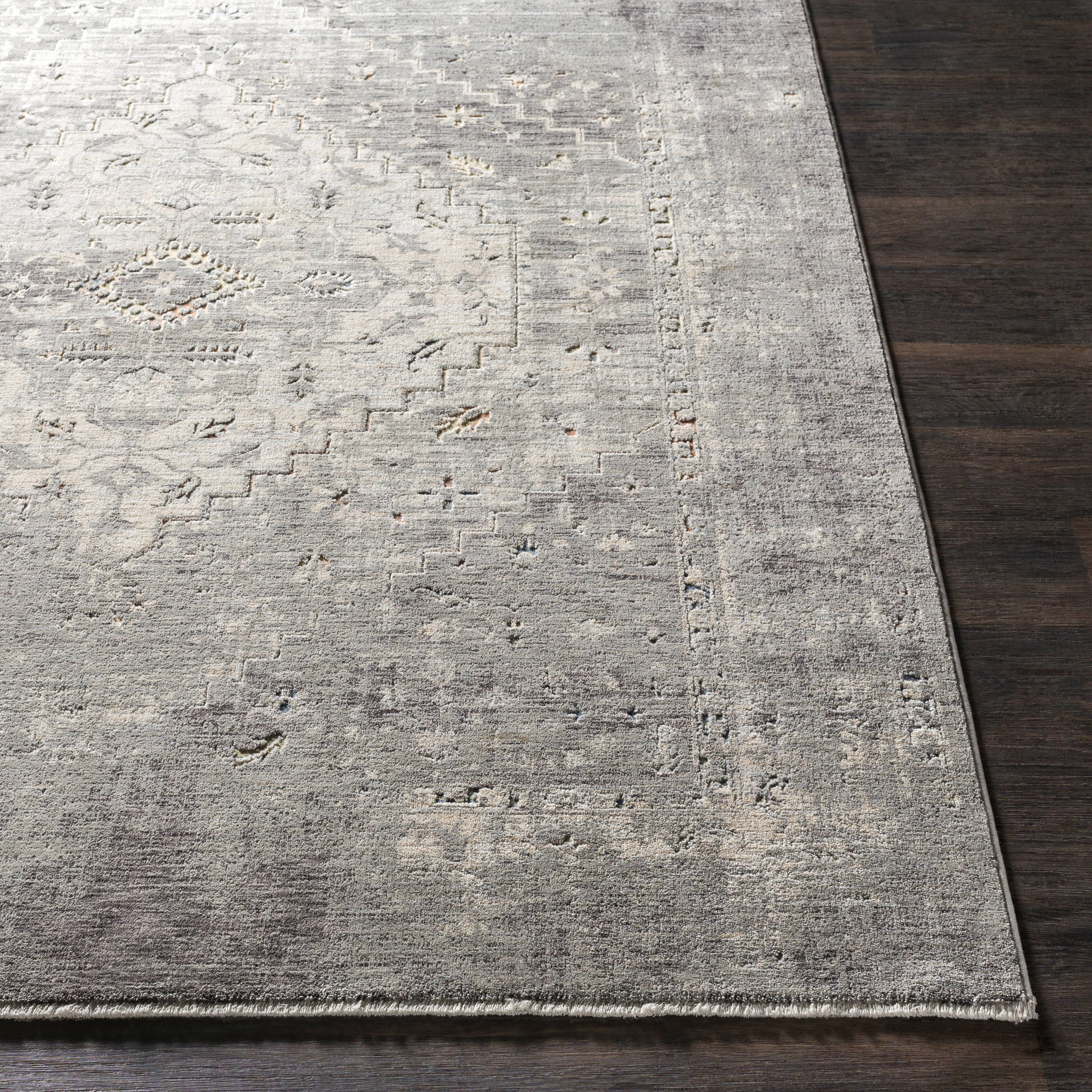 Elegant Gray Rectangular Easy-Care Synthetic Rug