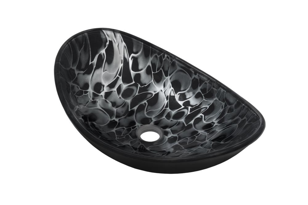 Novatto NOHP-G012-8031 Tartaruga Glass Vessel Oval Modern Black and silver Bathroom Sink ( 13.5-Inches x 21.5-Inches )