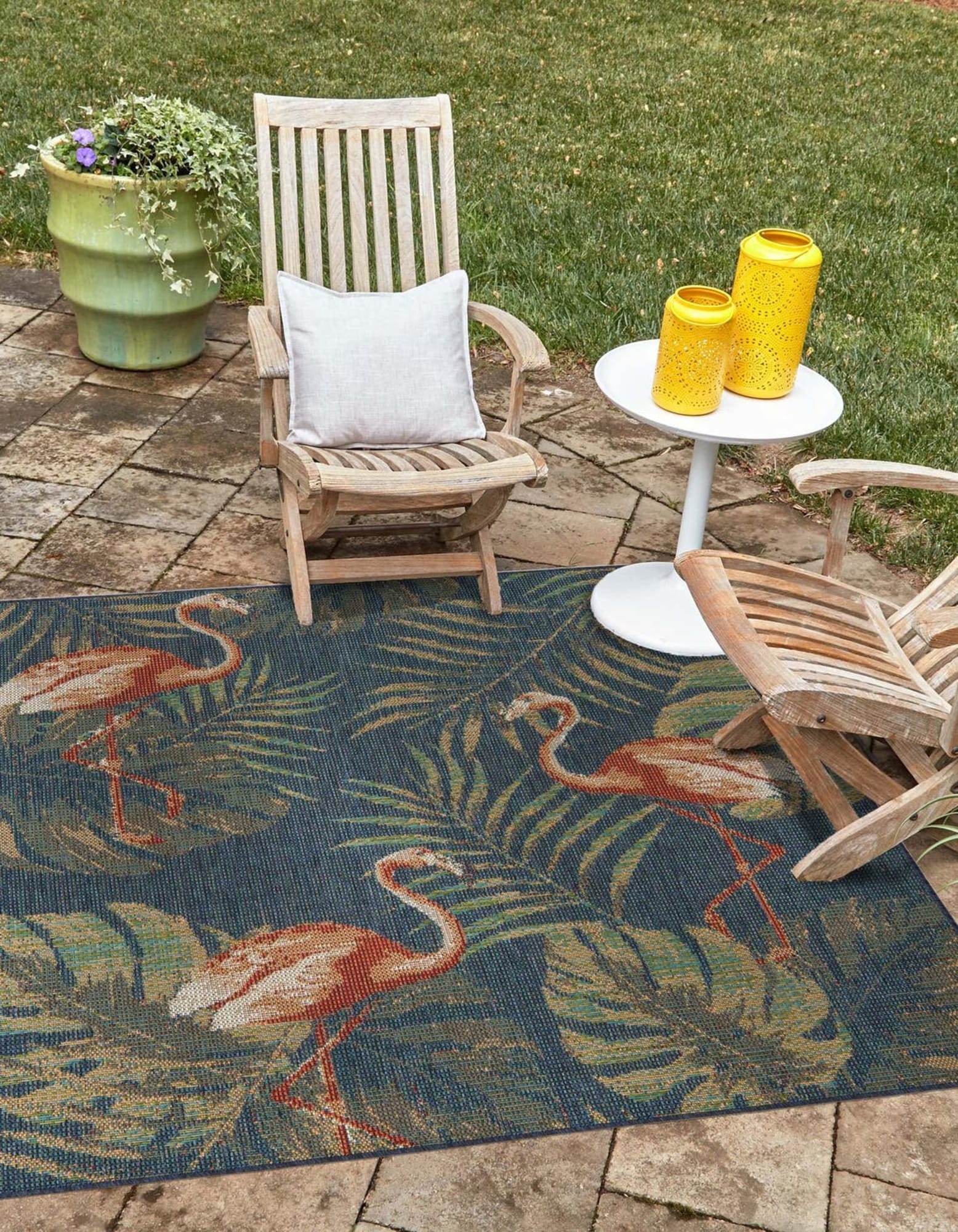 Unique Loom 3176847 Tijuana Baja Outdoor 5 x 5 (ft) Loomed Polypropylene Navy Blue Square Indoor/Outdoor Floral/Botanical Coastal Area rug