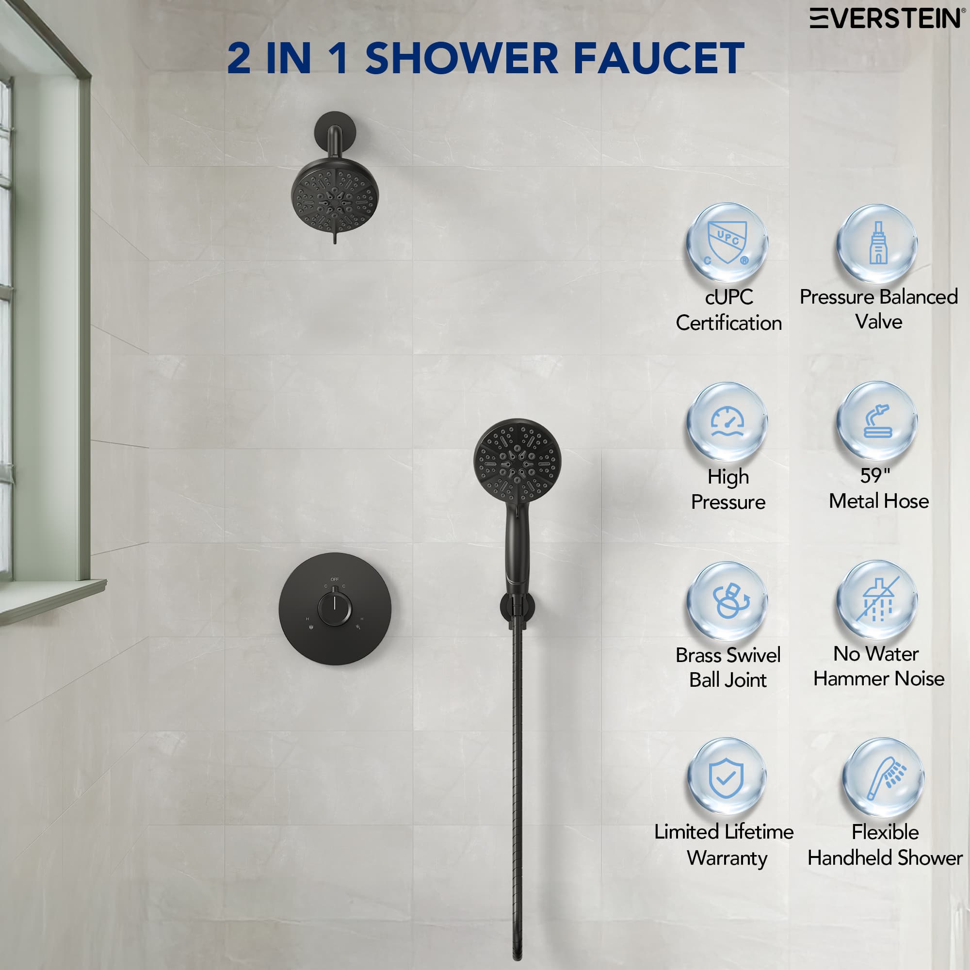EVERSTEIN SFS-1103-BK Showerhead-Bar-Panels - View #9