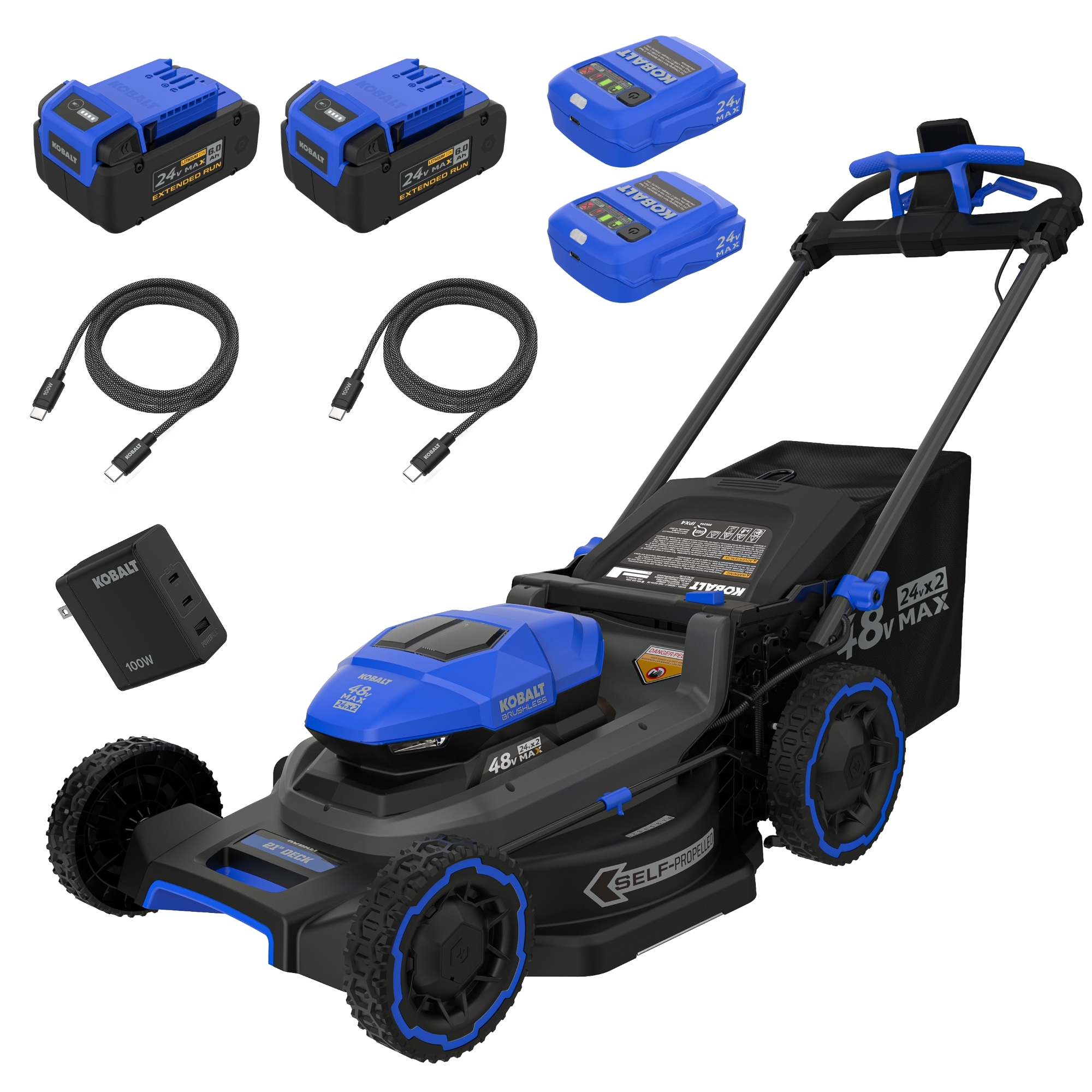 Kobalt 48V MAX (24Vx2) 21-in Self-Propelled Mower Kit, (2) 6.0Ah Batteries and Charger Included
