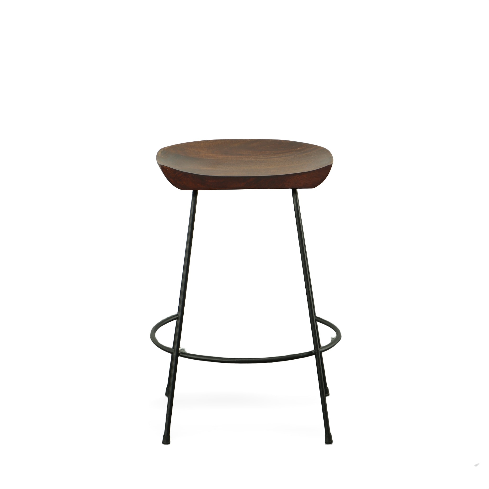 Chestnut Black 24.5" Industrial Wood Metal Saddle Counter Stool