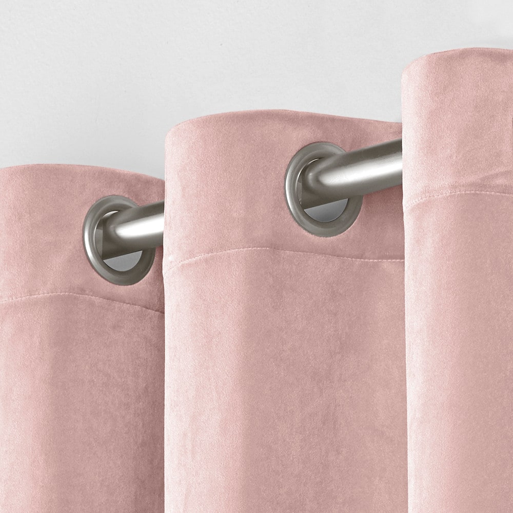 Blush Velvet Light-Filtering Grommet Window Curtain Pair