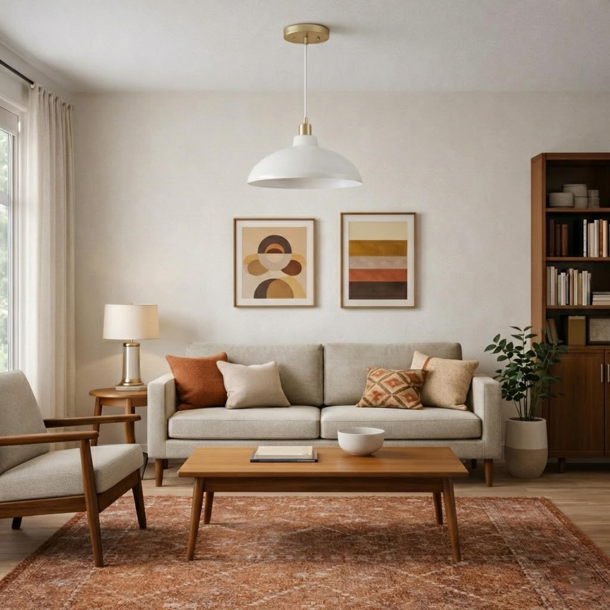 Roomfitters  Single Light Pendant Lamp White Fixture with Brushed Brass for Entryway and Kitchen White and Gold