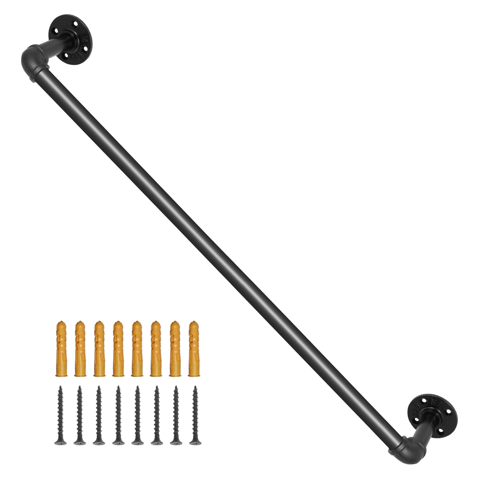 GIVIMO 3-ft Industrial Pipe Stair Handrail 440-lb Carbon Steel with Wall Mount Round Corner for Indoor Outdoor Stair