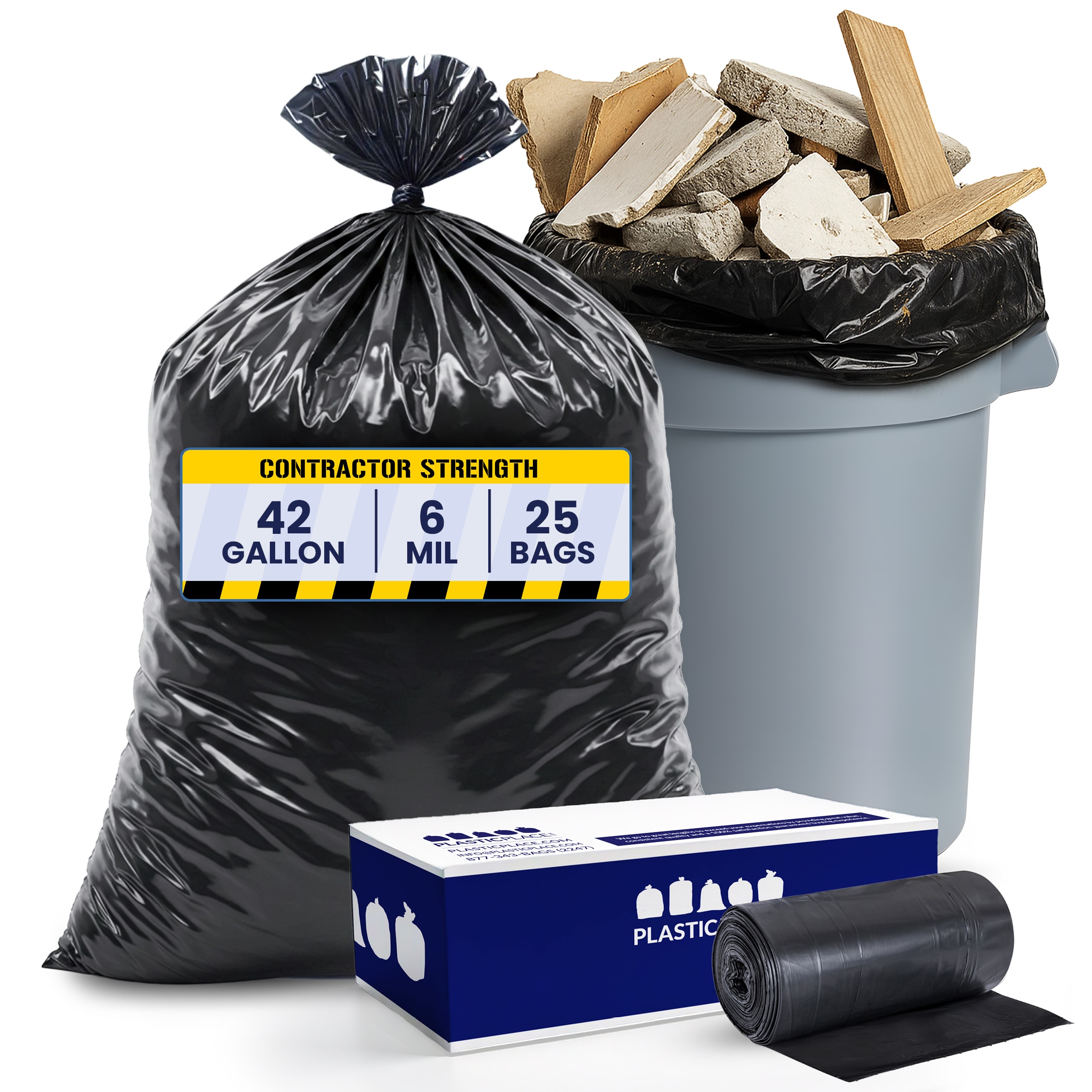 Plasticplace Contractor 42-Gallon Scent free Black Outdoor Plastic Construction Trash Bag 25 -Count