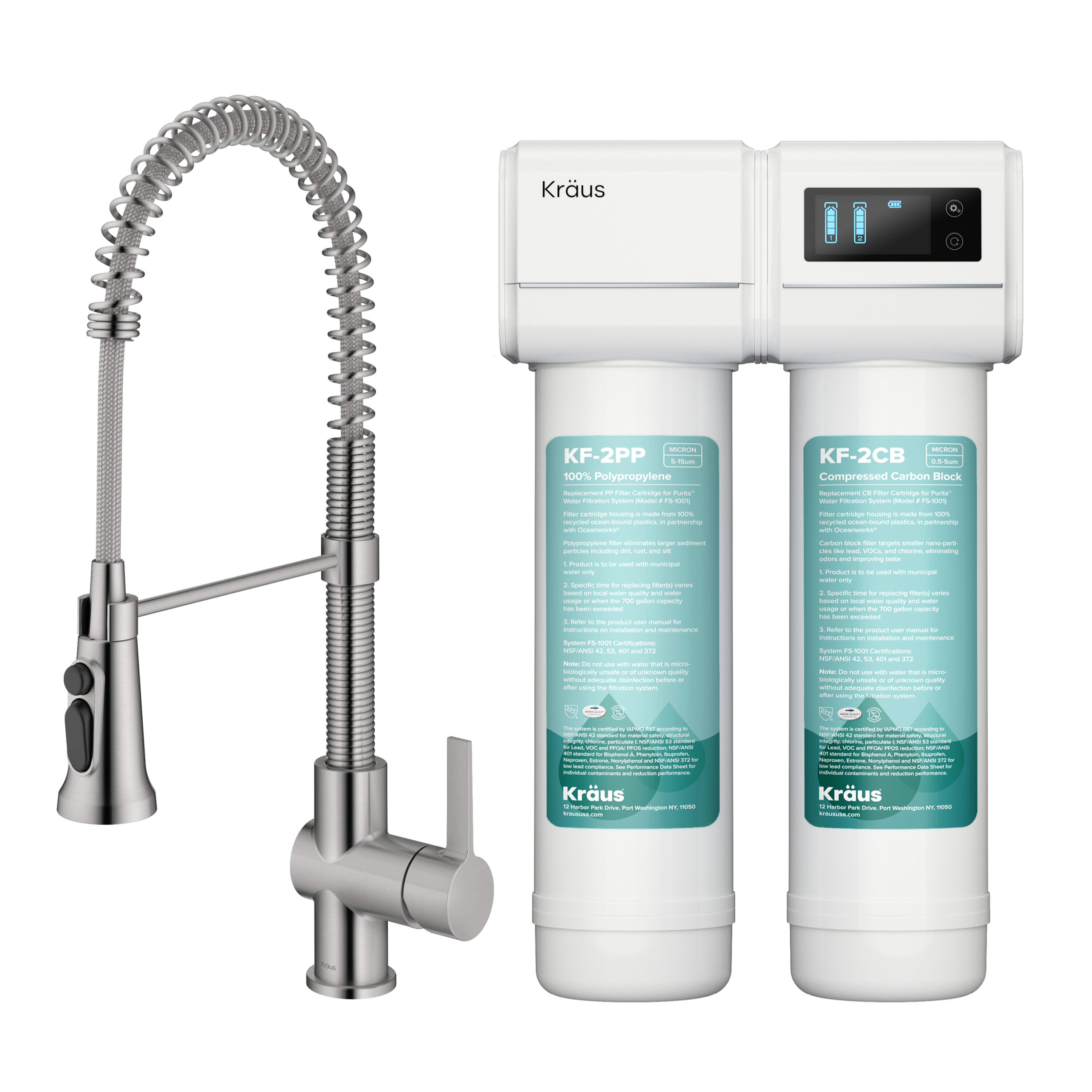 Kraus FS-1001-KFF-1691SFS Purita Dual-stage Carbon Block Under Sink Water Filtration System with Spot Free Stainless Steel Faucet