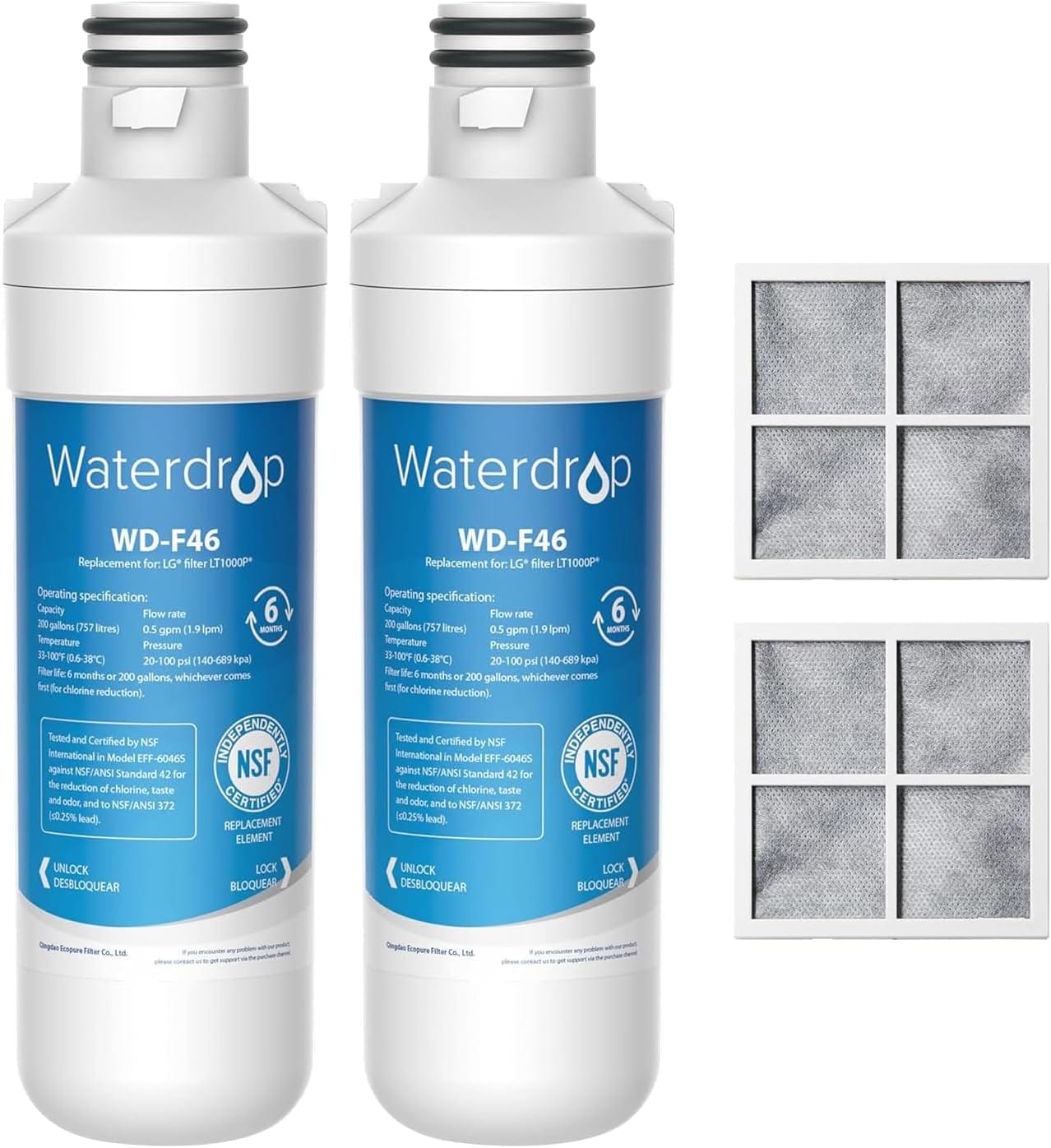 Waterdrop B-WD-LT1000PF-2 refrigerator water filter Carbon block Whole house Replacement Filter 2 -Pack