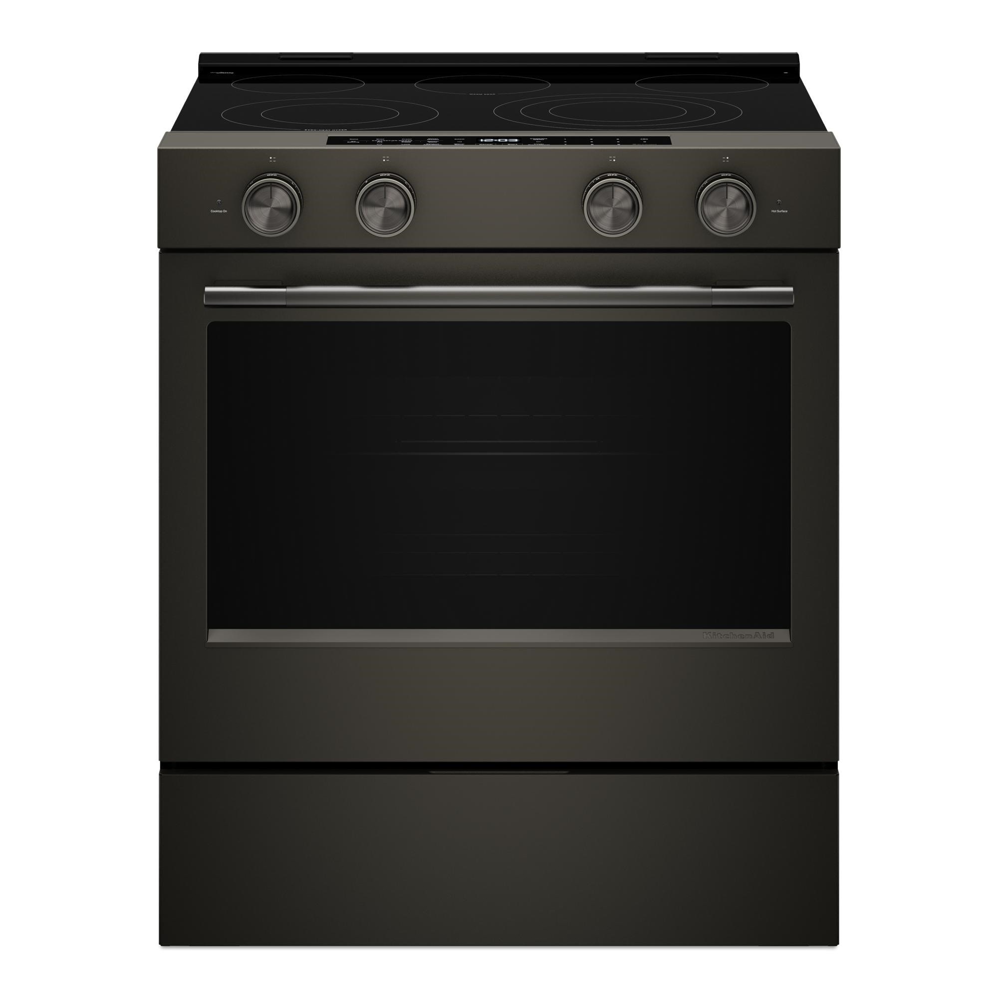 KitchenAid KSES530SBE 30-in Glass Top 5 burners 5.3-cu ft Air Fry Convection Oven Slide-In Electric Range ( Black Ore )