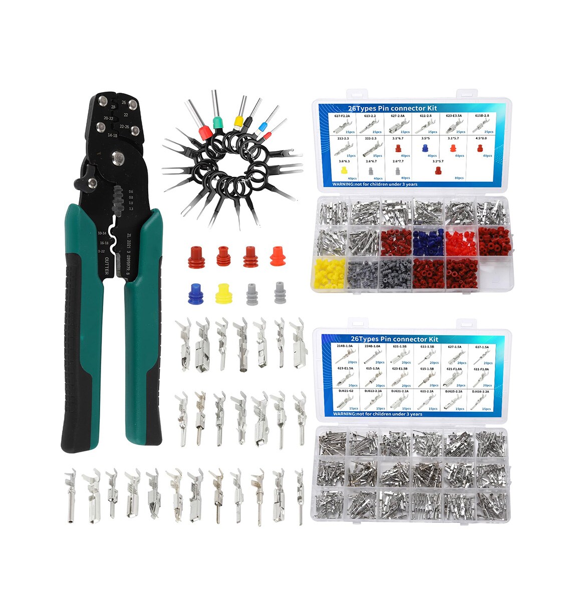 Aoibox  812Pcs Pin Connector Kit with Crimping Pliers Terminal Pins 1 1 5 1 8 2 2 2 2 3 2 8 3 5mm Non Insulated Male Female Wire Pins