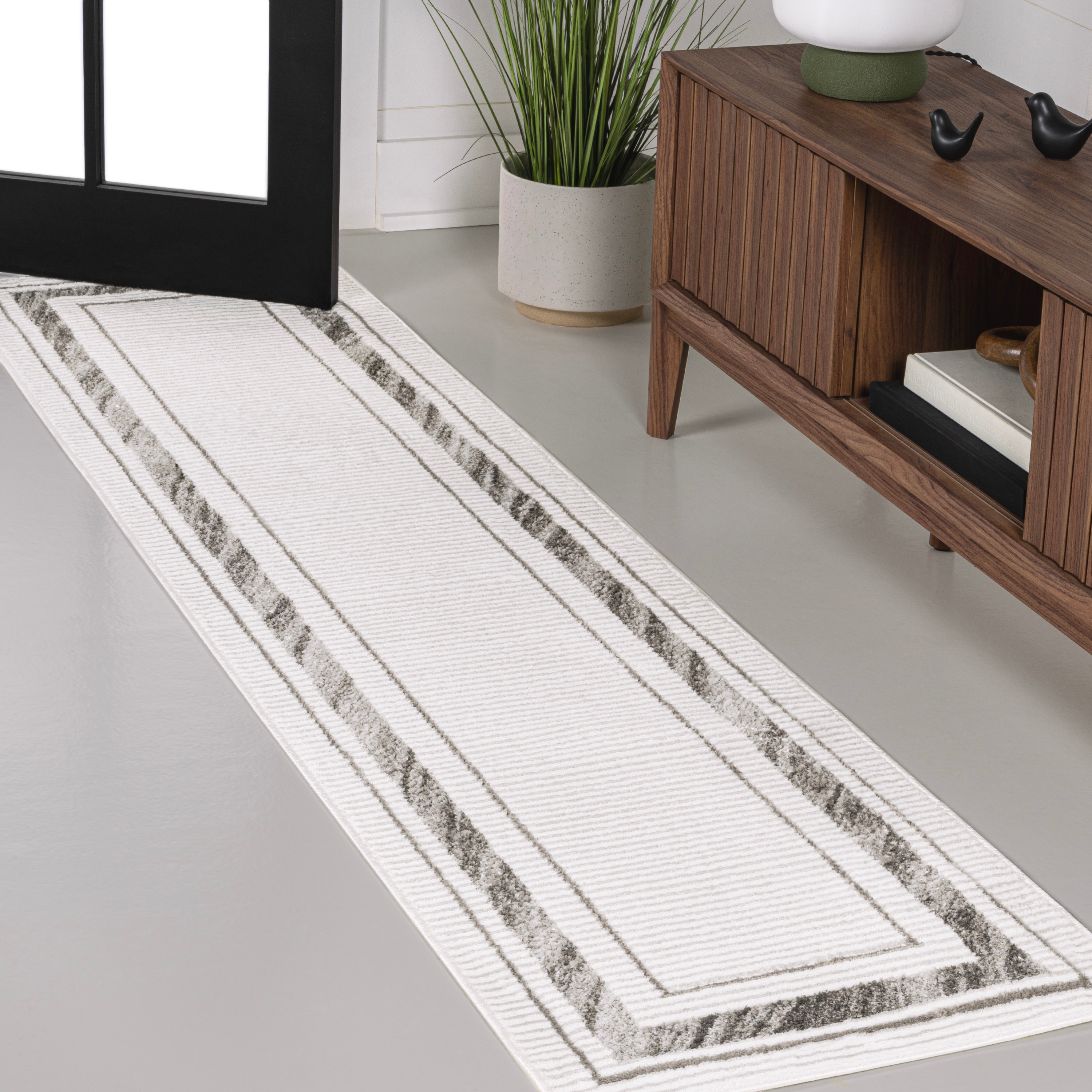 JONATHAN  Y CAR102A-28 CARMEL Athens Classic Marble Pattern High-Low 2 x 8 (ft) Loomed Polyester Silver/White Rectangular Indoor Border French Country Runner rug