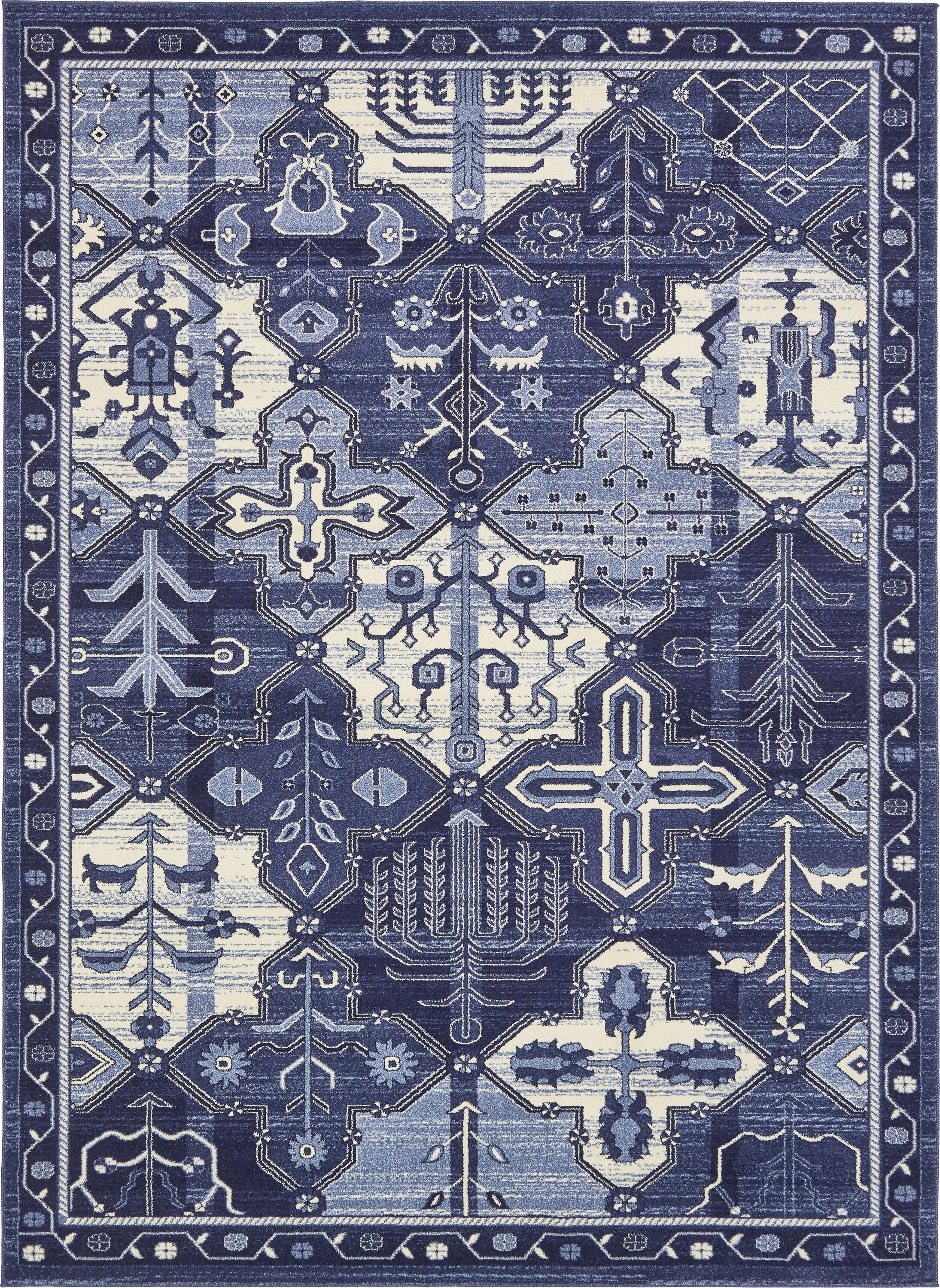 Unique Loom 3133415 Cathedral La Jolla 8 x 11 (ft) Loomed Polypropylene Blue/Ivory Rectangular Indoor Geometric Bohemian/Eclectic Area rug