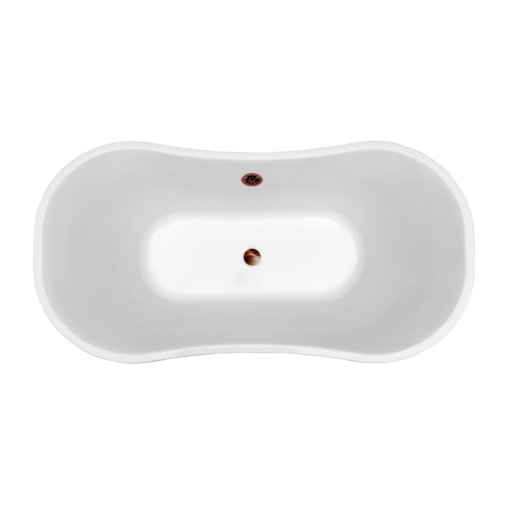 60" White Freestanding Acrylic Bathtub with Bronze Drain