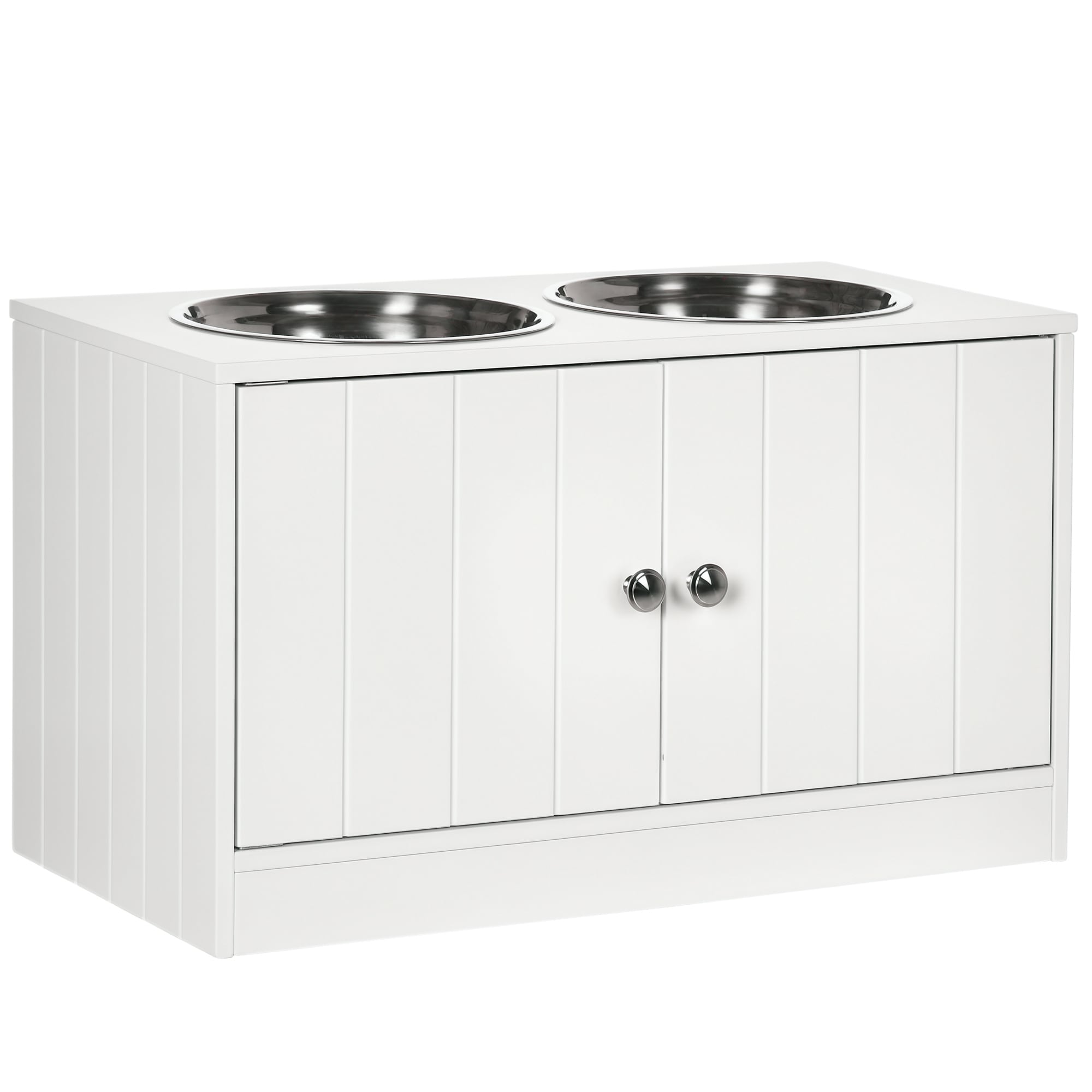 PawHut  Elevated Dog Bowls 44L Storage Cabinet White​