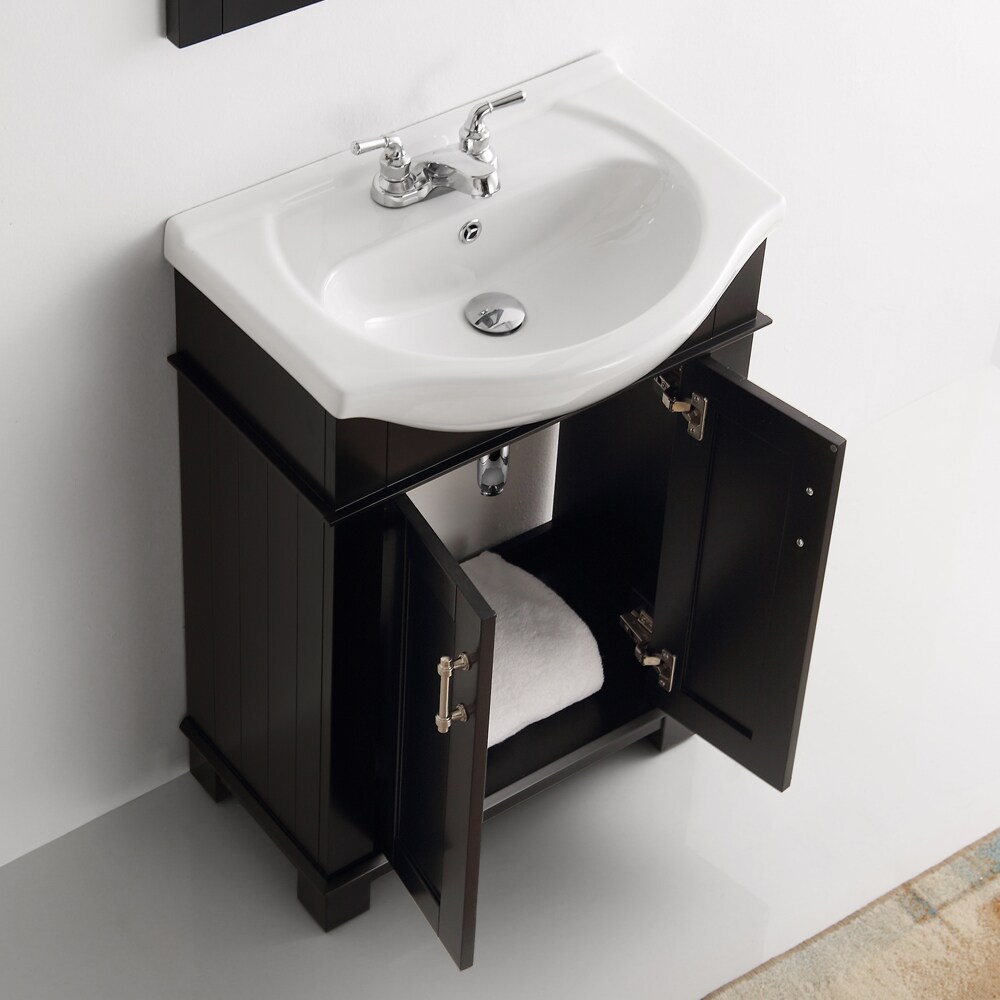 Elegant Hartford 24" Black Solid Wood Bathroom Vanity with Ceramic Top