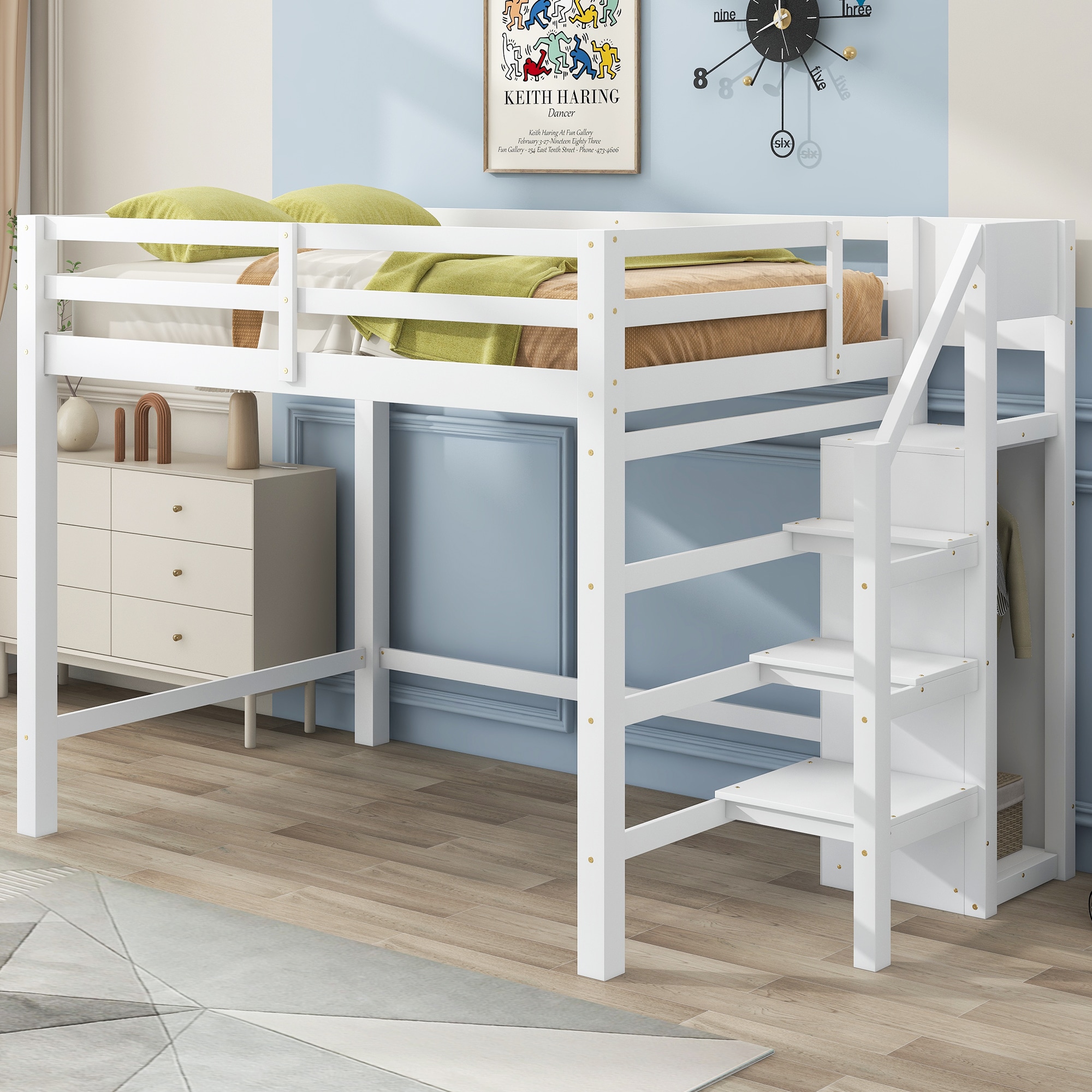 Qualler Full White Wood 4-Poster Bed Storage with Headboard