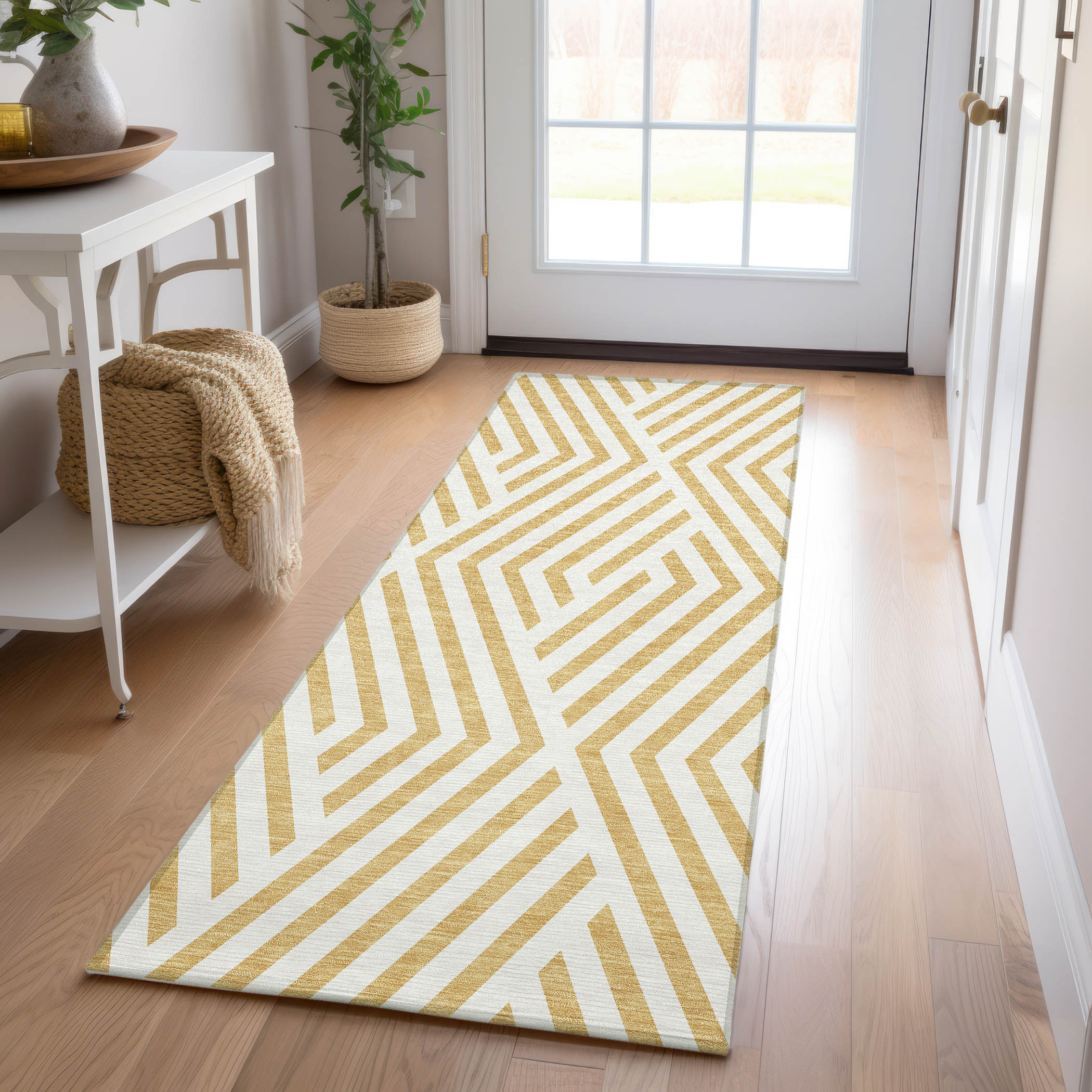 Addison Rugs ACN550GO2X8 Chantille ACN550GO 2 x 7 (ft) Polyester Gold Rectangular Indoor/Outdoor Geometric Mid-Century Modern Machine washable Area rug